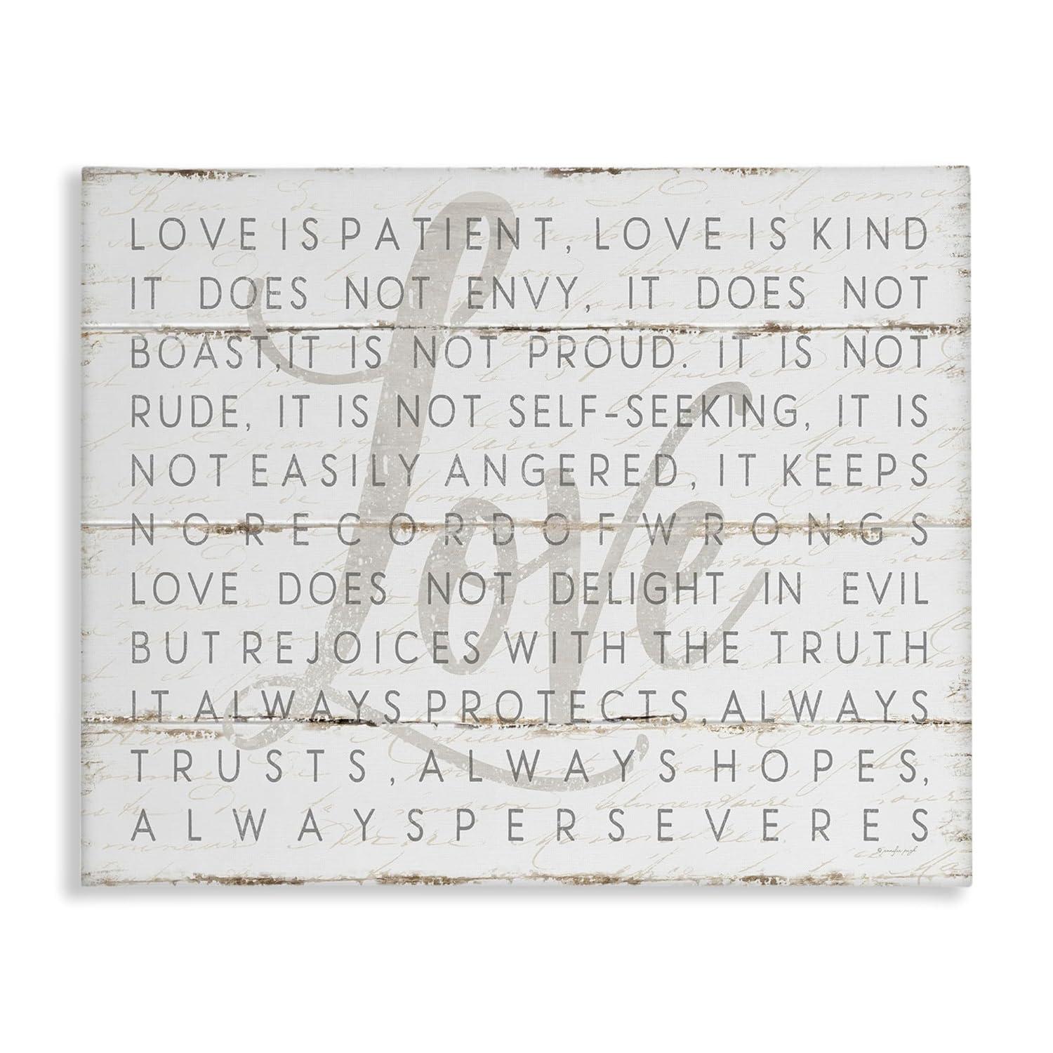 Stupell IndustriesLove Is Patient Grey on White Planked LookCanvas Wall Art by Jennifer Pugh