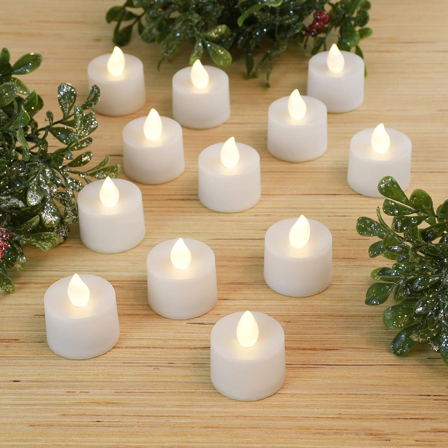 LumaBase Battery Operated Tea Light Candles - Set of 12 (Soft White)