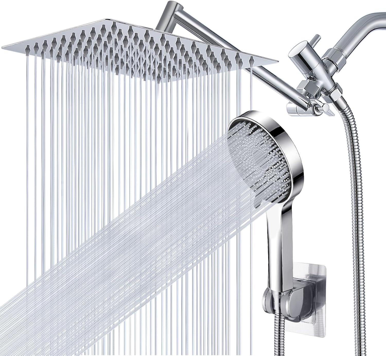 Chrome Dual Shower Head with Handheld Spray and Adjustable Arm