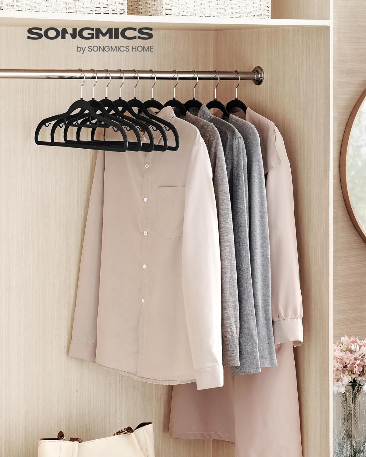 Black Slim Anti-Slip Plastic Coat Hangers with Silver Hooks