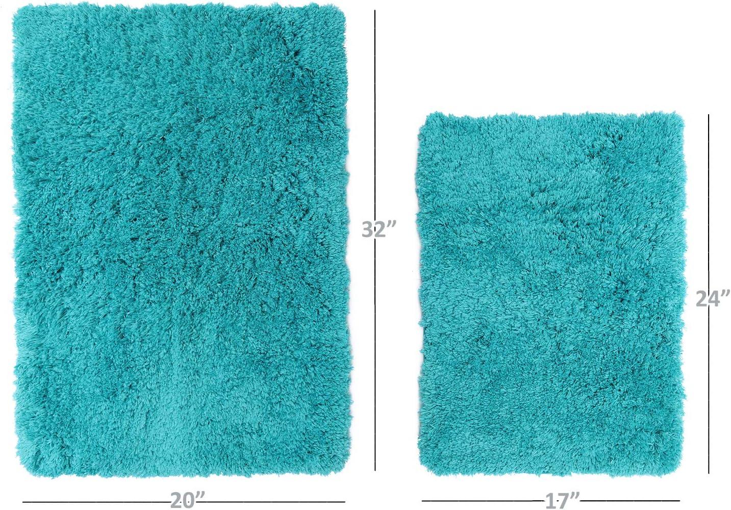 Clara Clark Set of 3 Absorbent Bath Mat Non-Slip Backing Rubber Bathroom Rugs, 17x24 & 20x32, Teal