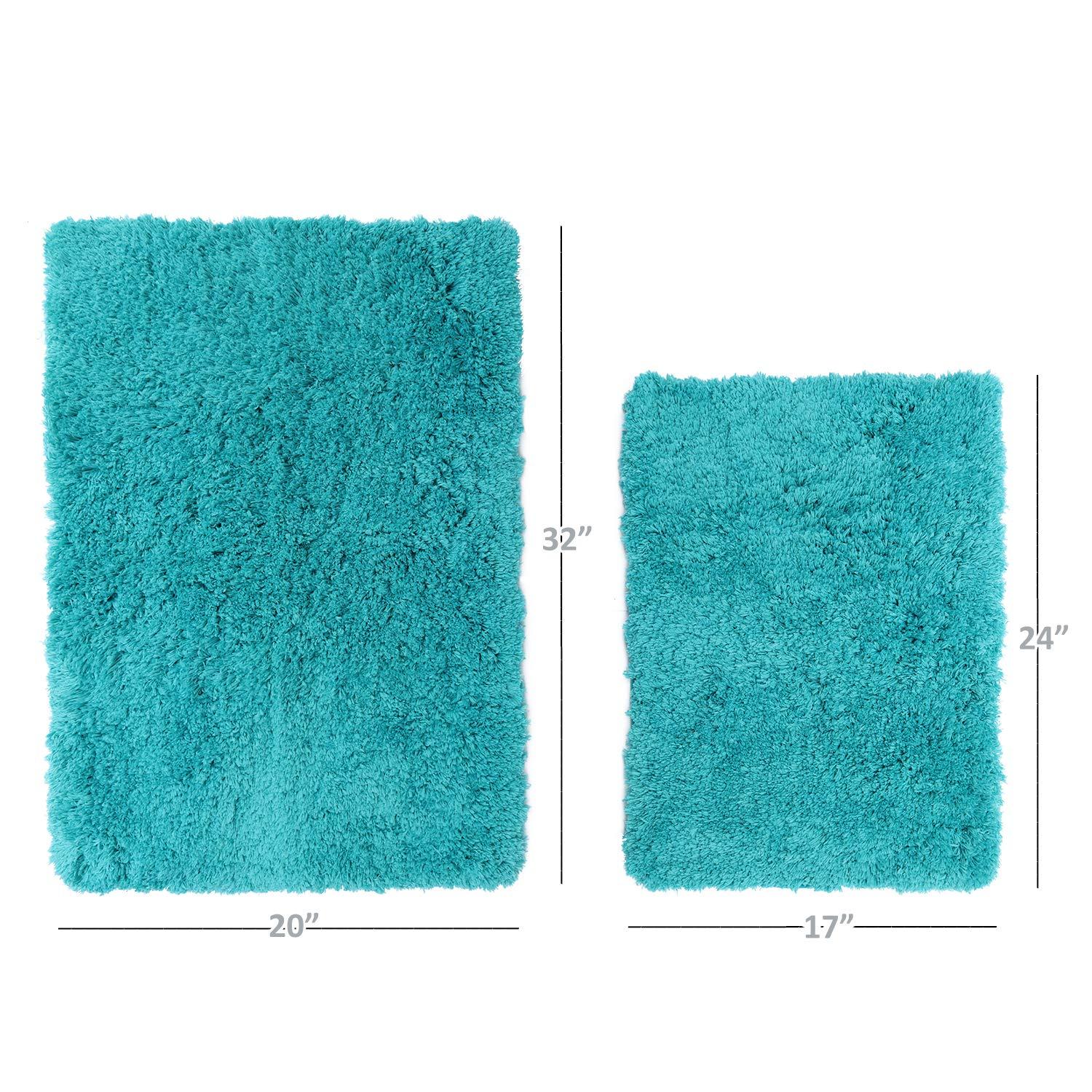 Clara Clark Set of 3 Absorbent Bath Mat Non-Slip Backing Rubber Bathroom Rugs, 17x24 & 20x32, Teal