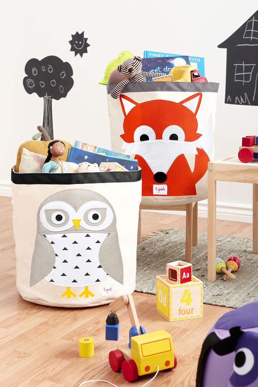 3 Sprouts Canvas Storage Bin Laundry and Toy Basket for Baby and Toddlers, Owl