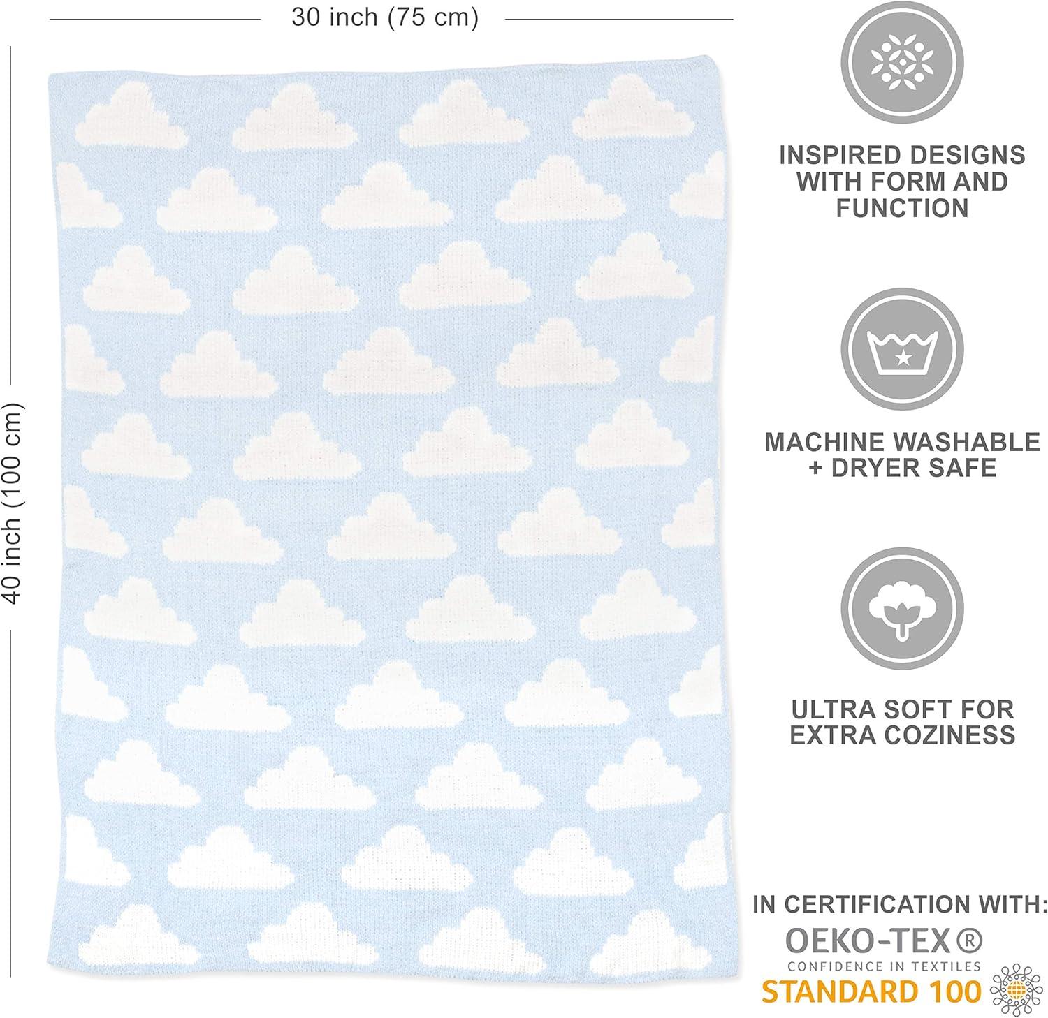 Living Textiles|Chenille Baby Blanket - Blue Clouds