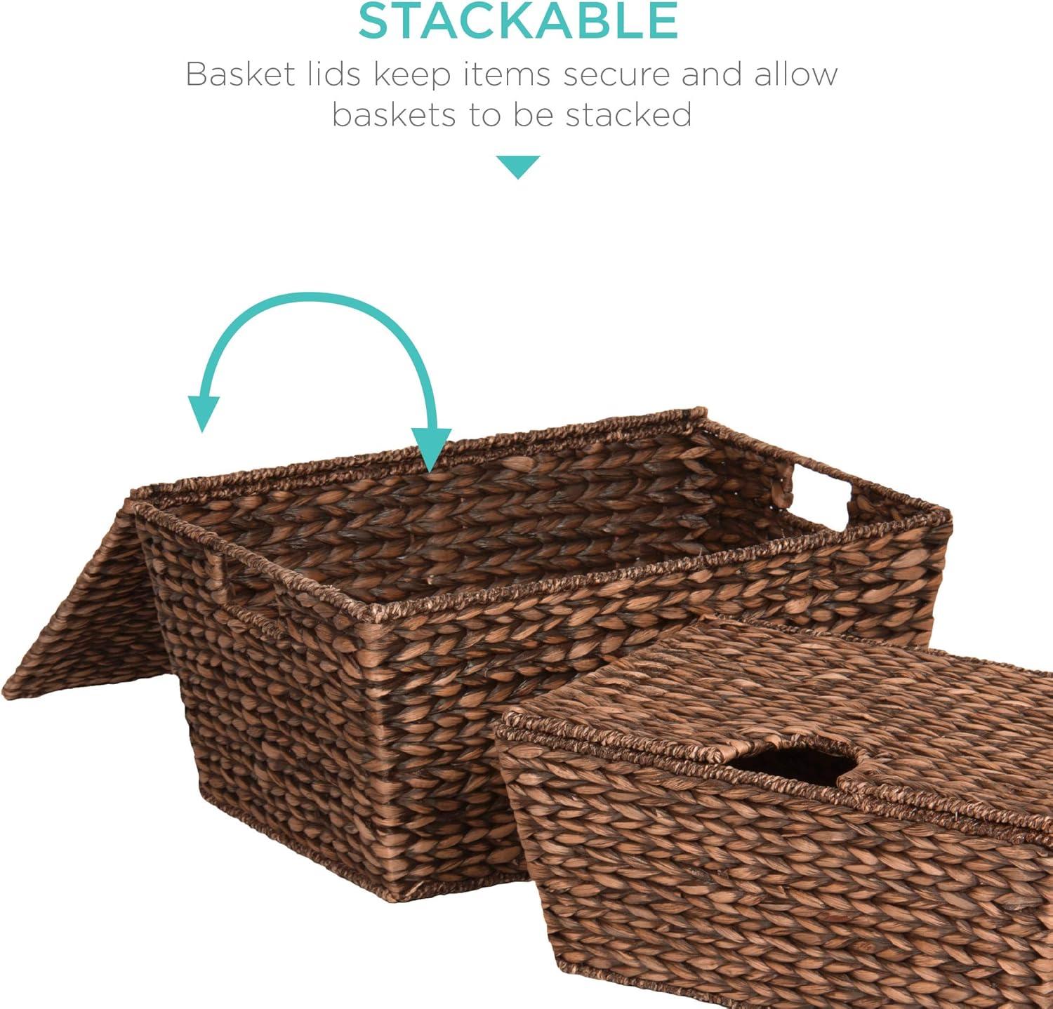 Best Choice Products Set of 2 XL Water Hyacinth Woven Tapered Storage Basket Chests w/ Attached Lid, Handle Hole