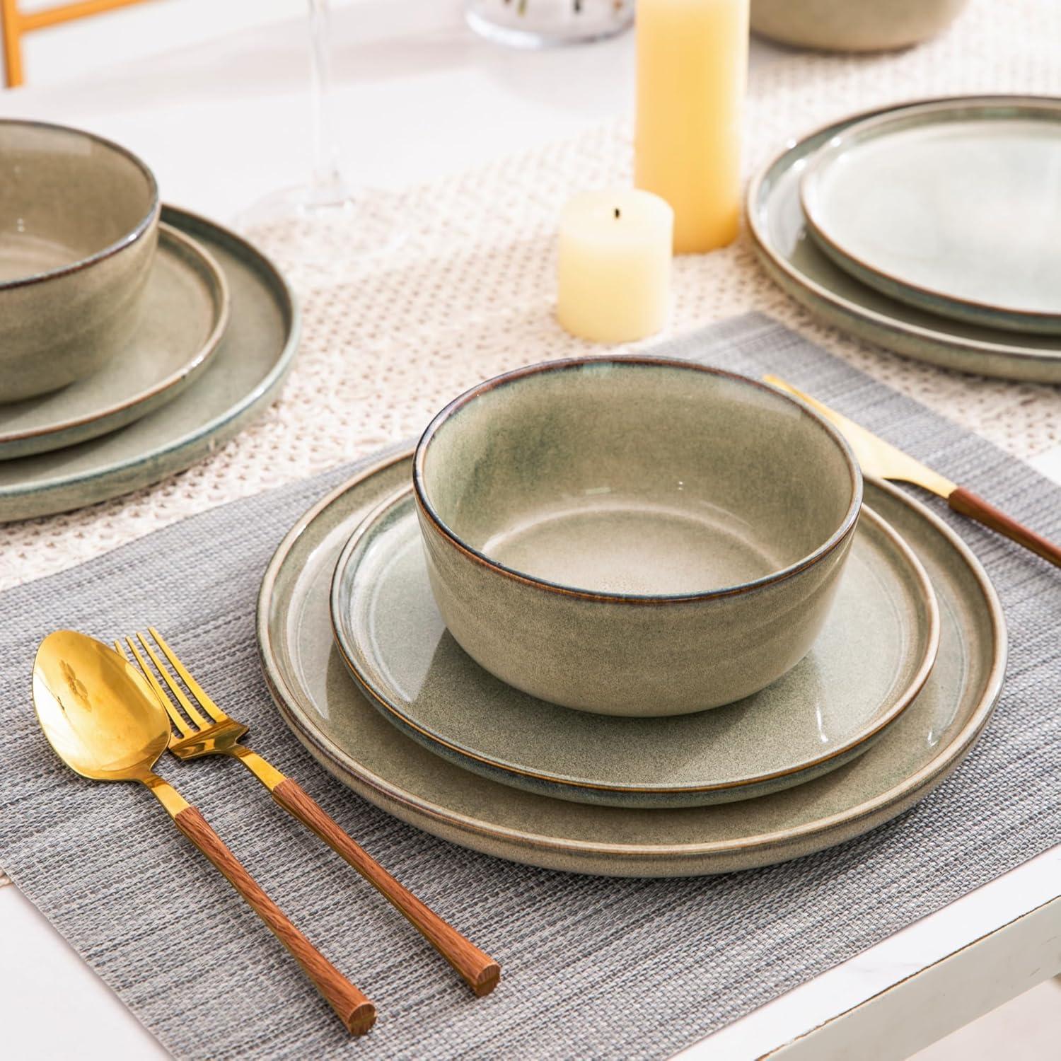 Reactive Glaze Gray Ceramic Dinnerware Set for 4