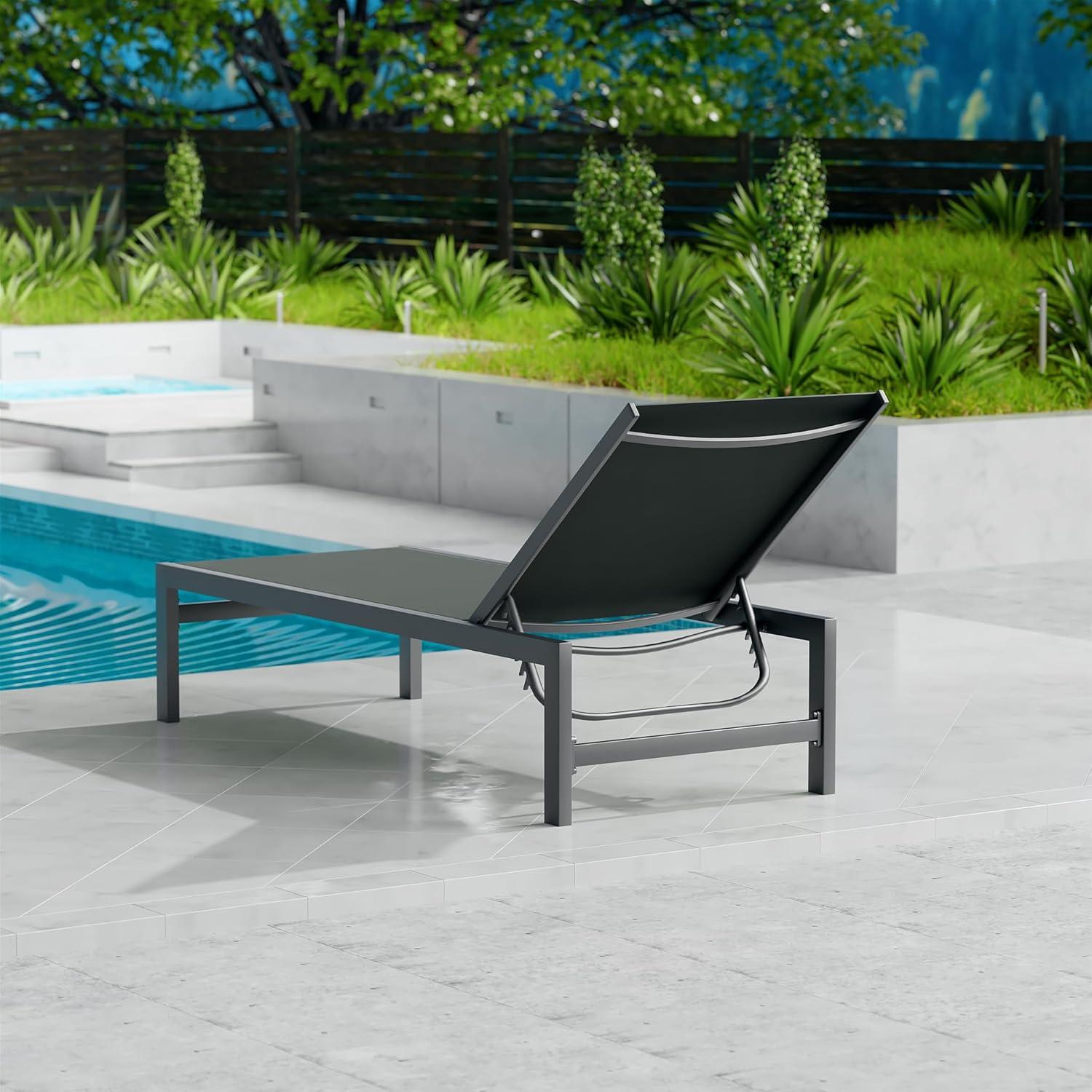 Gray Aluminum Adjustable Outdoor Chaise Lounge Chair