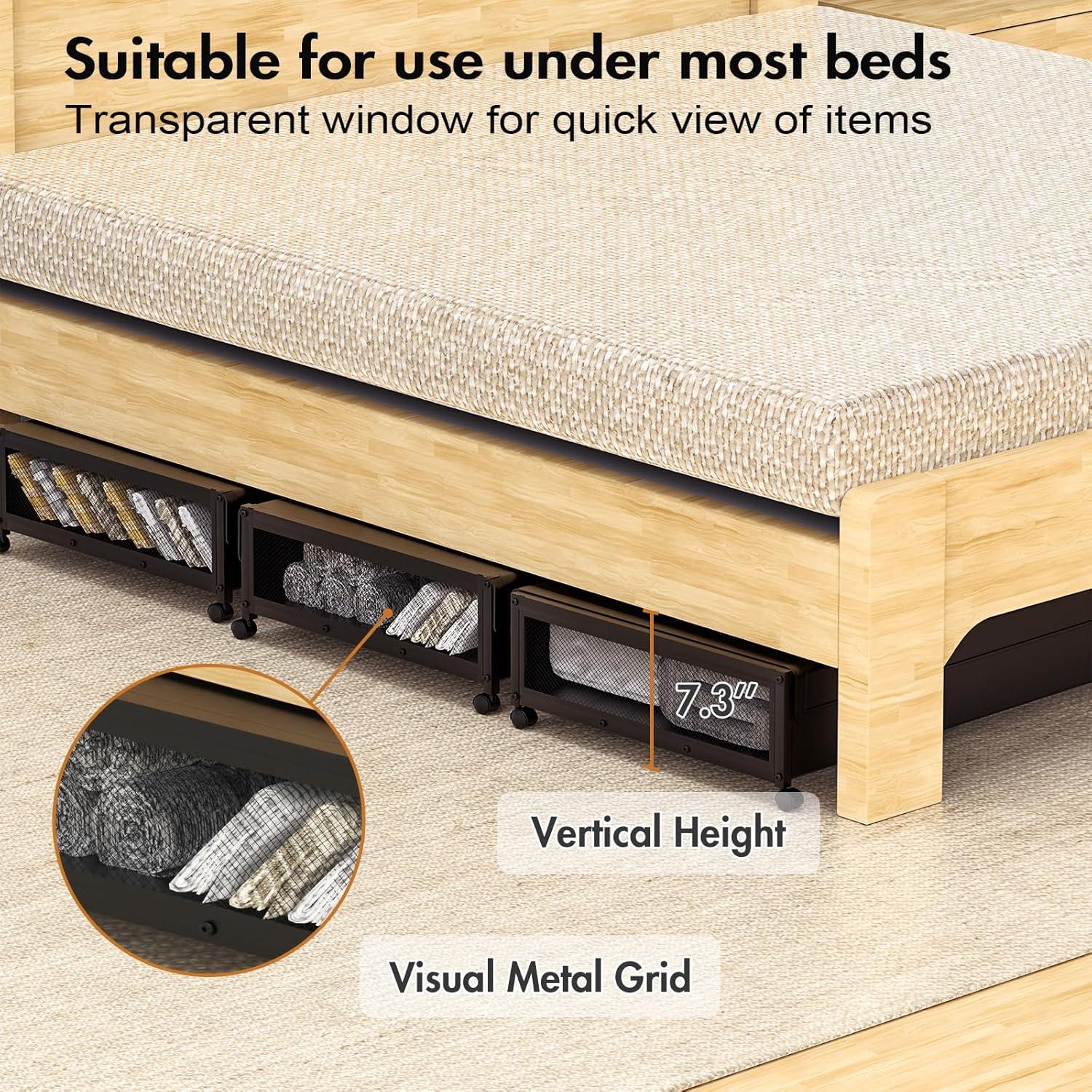 Rebrilliant 2Pack Lengthen Underbed Storage Containers with Wheels
