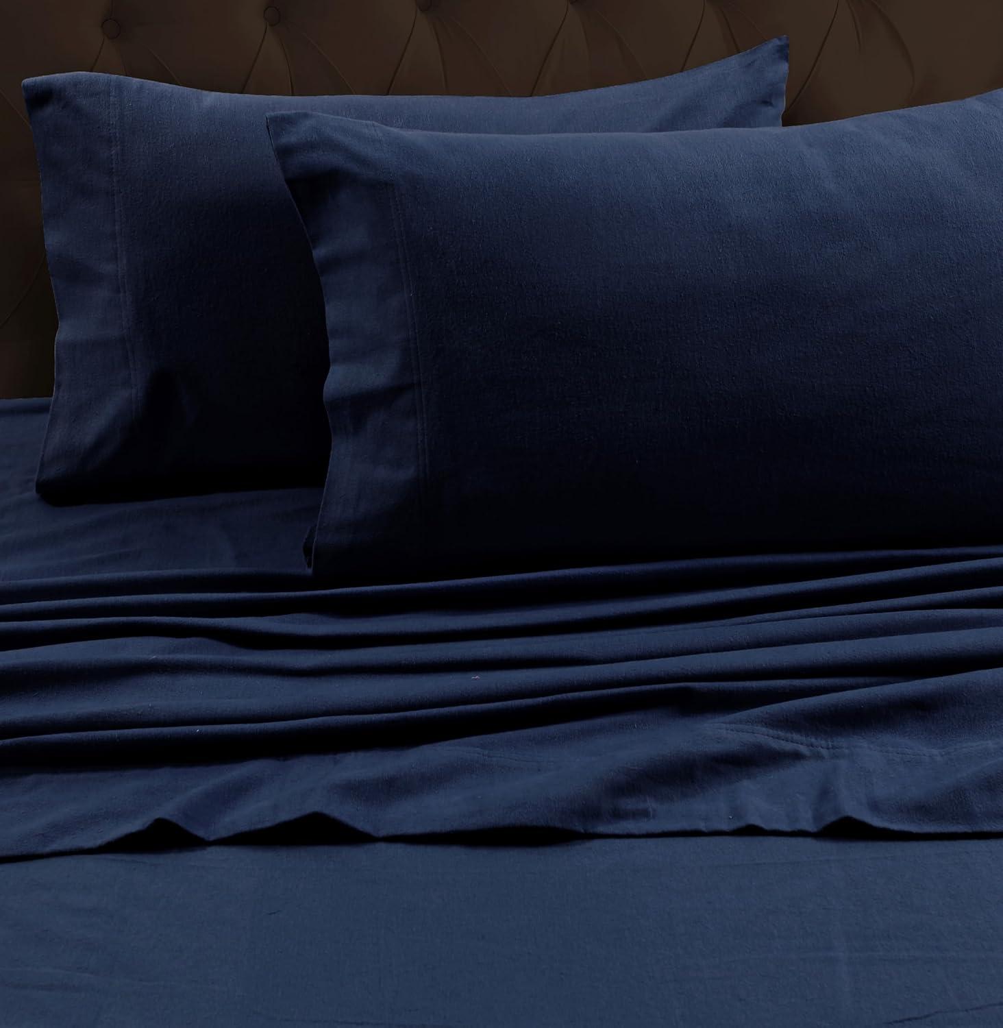 MARWAH CORPORATION Cotton Flannel Extra Deep Pocket Bed Sheet Set with Oversize Flat Sheet Dark Blue Full Flannel Plaid, Motif Traditional, Casual