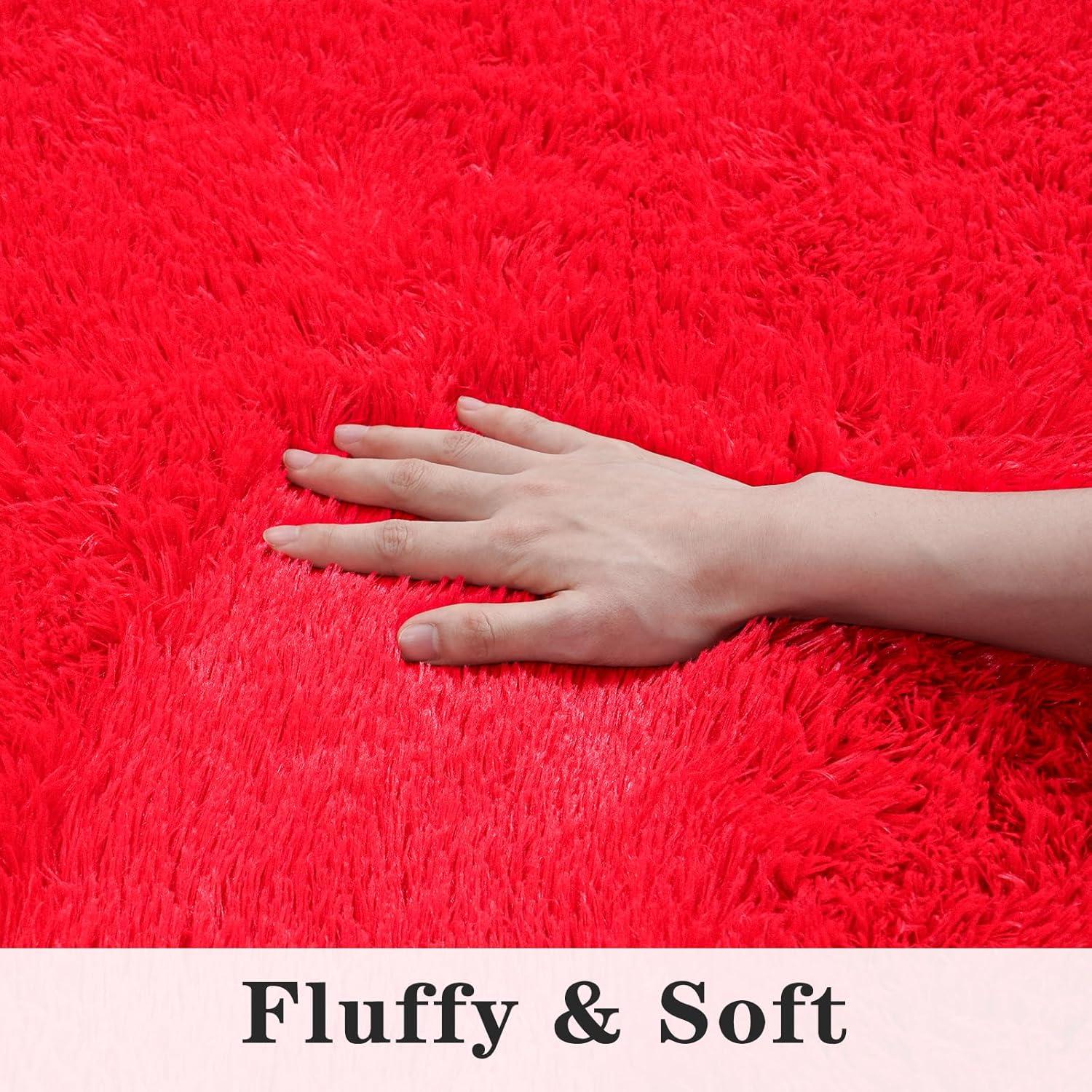 Softlife Super Soft Rug For Living Room Fluffy Rugs For Dorm Room Cute Plush carpet For Bedroom,8' x 10',Red