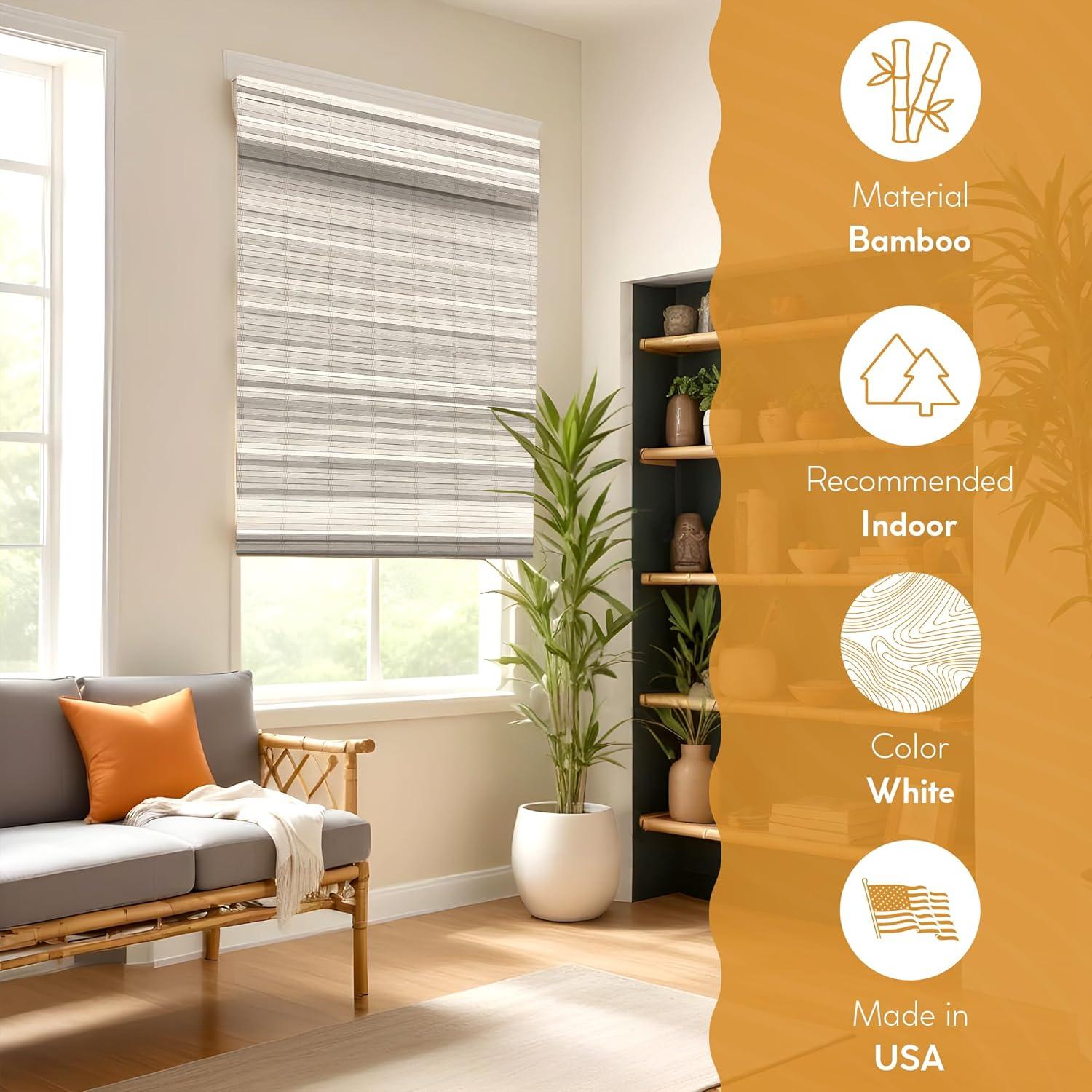 Radiance Brooklyn 23-in Cordless White Distressed Bamboo Roman Shade