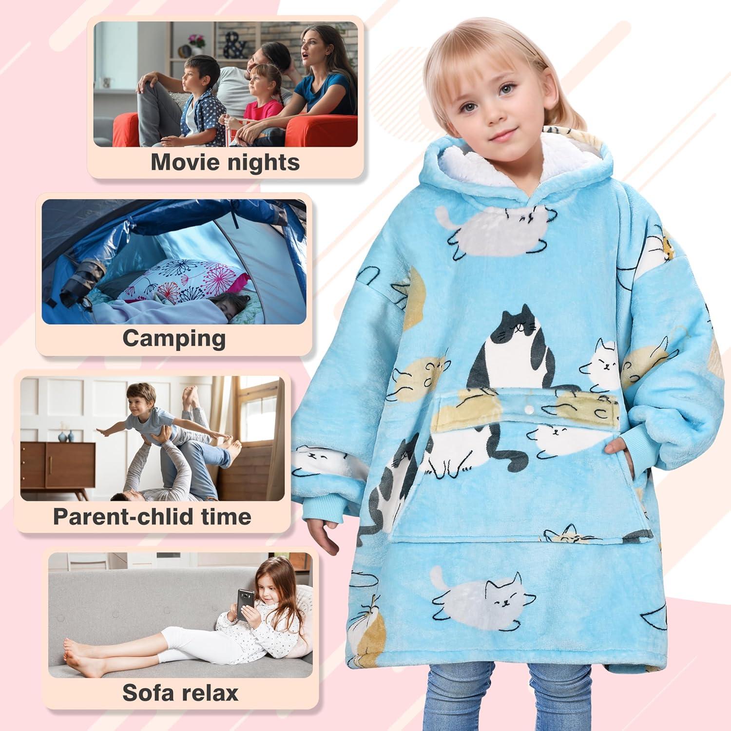 Catalonia Catalonia Blanket Hoodie for Kids, Oversized Wearable Fleece Sweatshirt Pullover for Teens Youth
