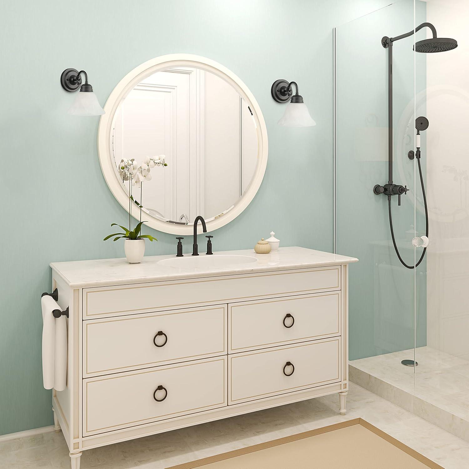 Design House Millbridge Traditional 1-Light Dimmable Wall Light w/ Alabaster Glass in Oil Rubbed Bronze