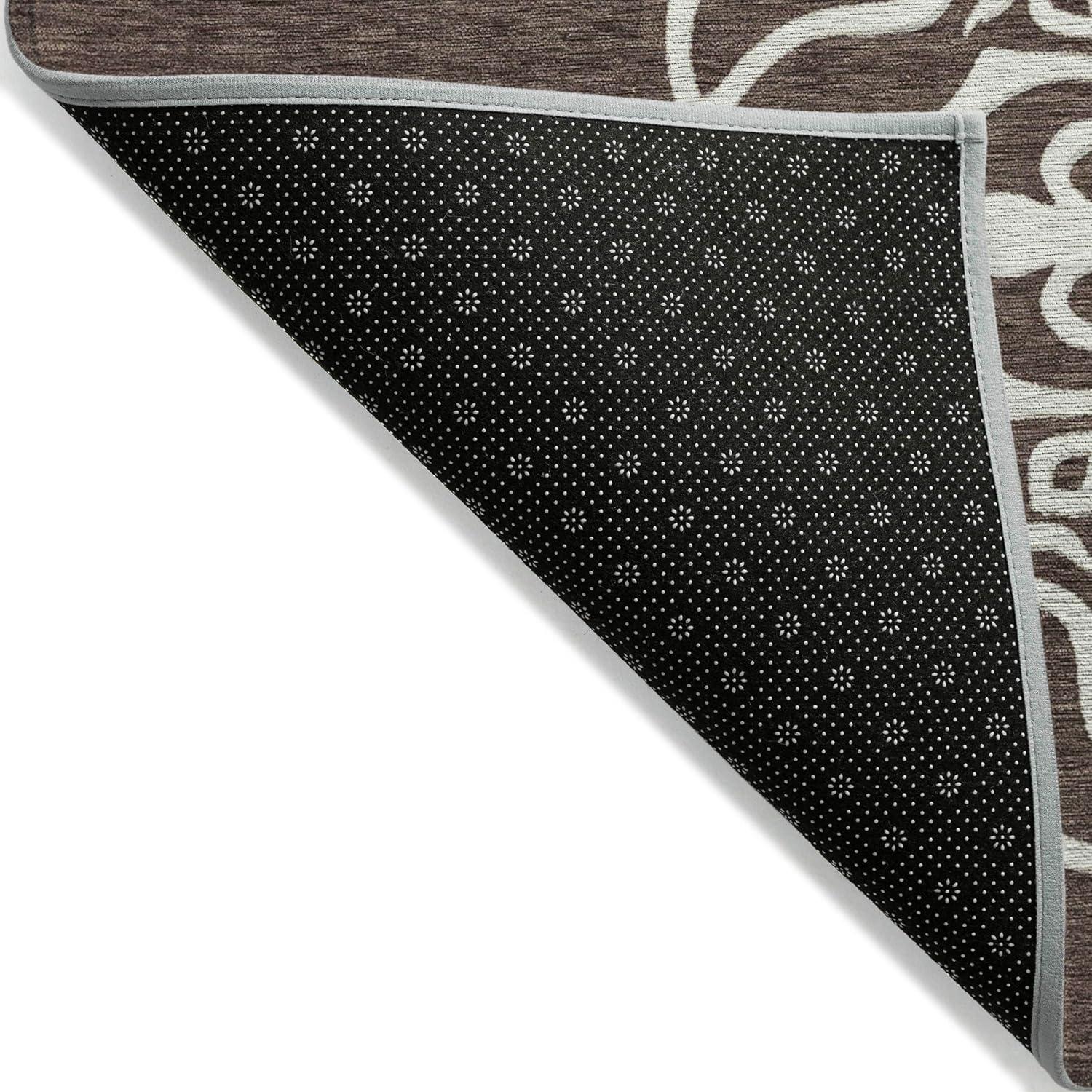 Chocolate and Beige Medallion Synthetic Runner Rug