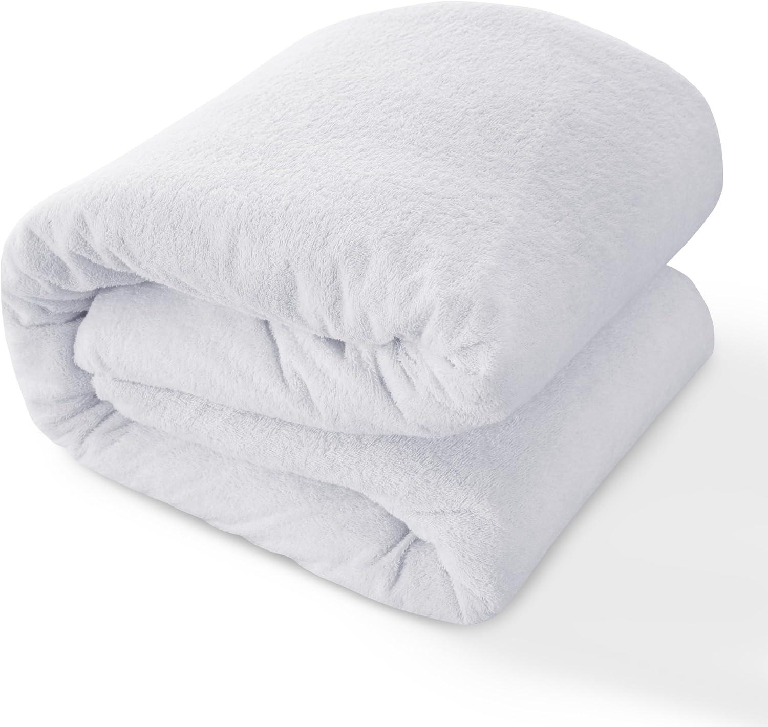 Lux Decor Collection Poly Cotton Terry Top Fitted Mattress Protector Waterproof Hypoallergenic