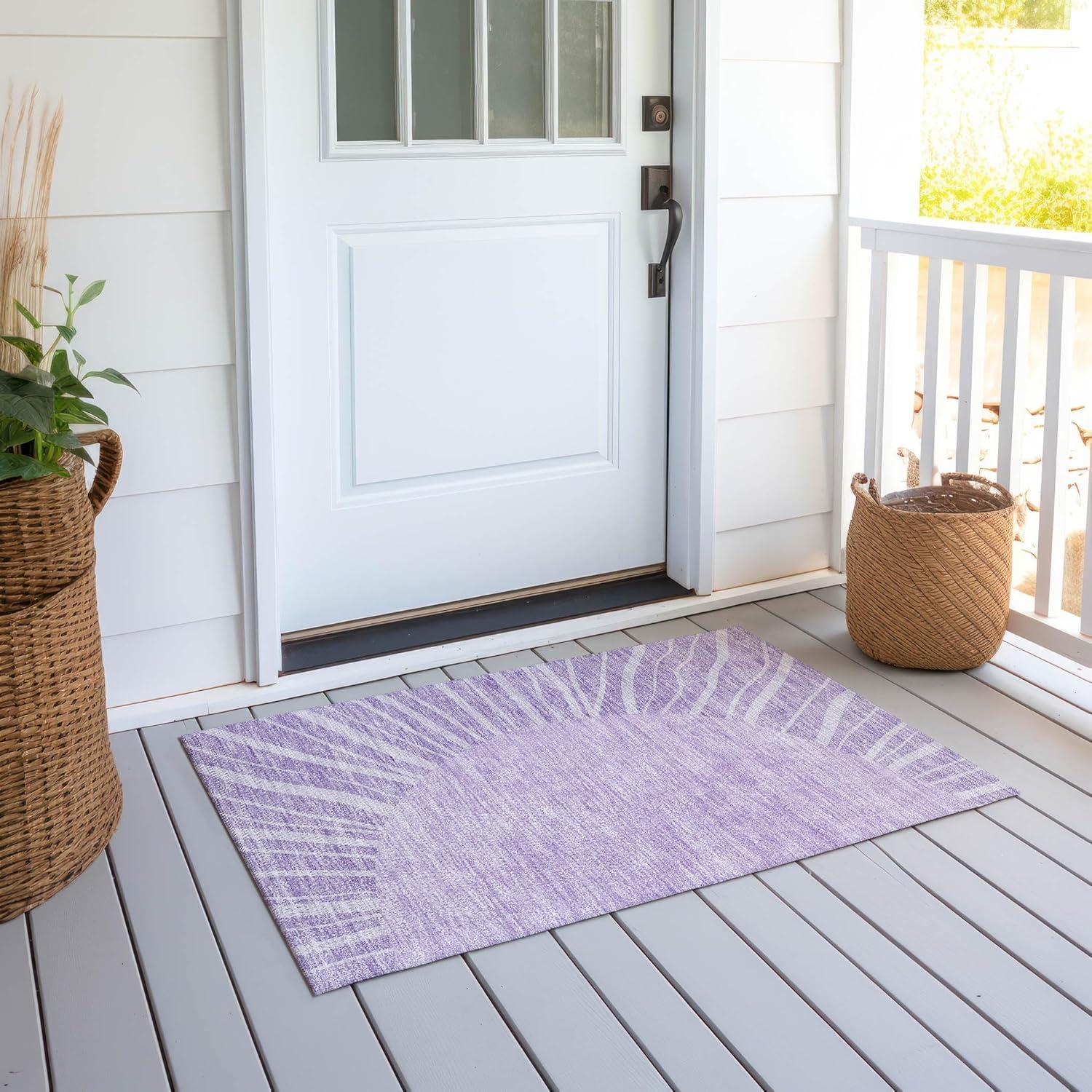 Lavender Synthetic Flat Woven Rectangular Indoor Outdoor Rug