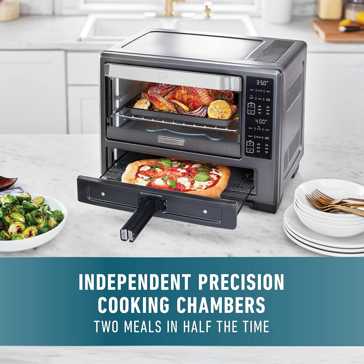 Calphalon Performance 12-in-1 Air Fry Toaster Oven with Dual Zone 12" Pizza Drawer Oven combo,Digital Precision Controls, Dark Stainless