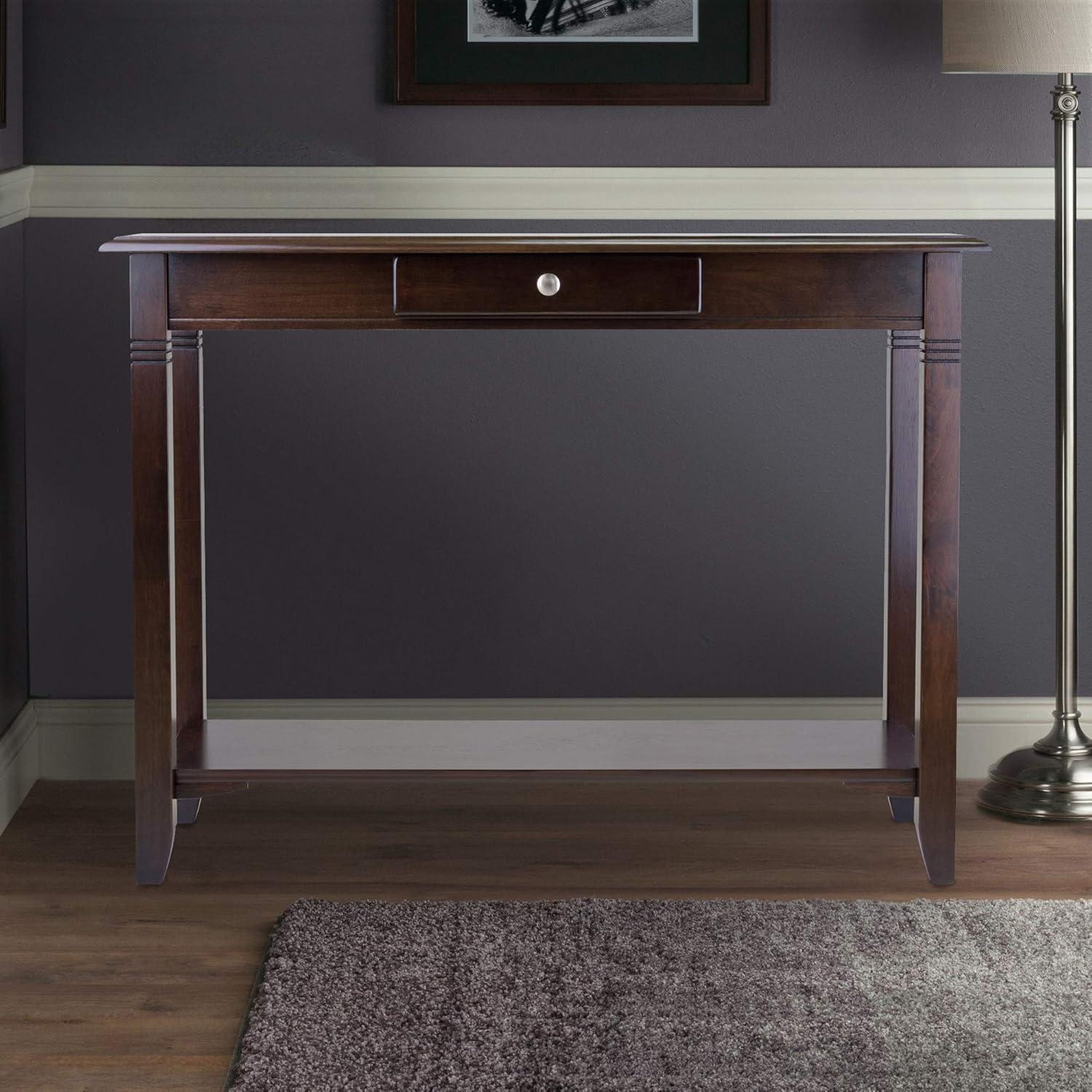 Winsome Nolan Console Table with Drawer Cappuccino: Elegant Entryway Table, Sofa Table with Shelf, Wood Composite