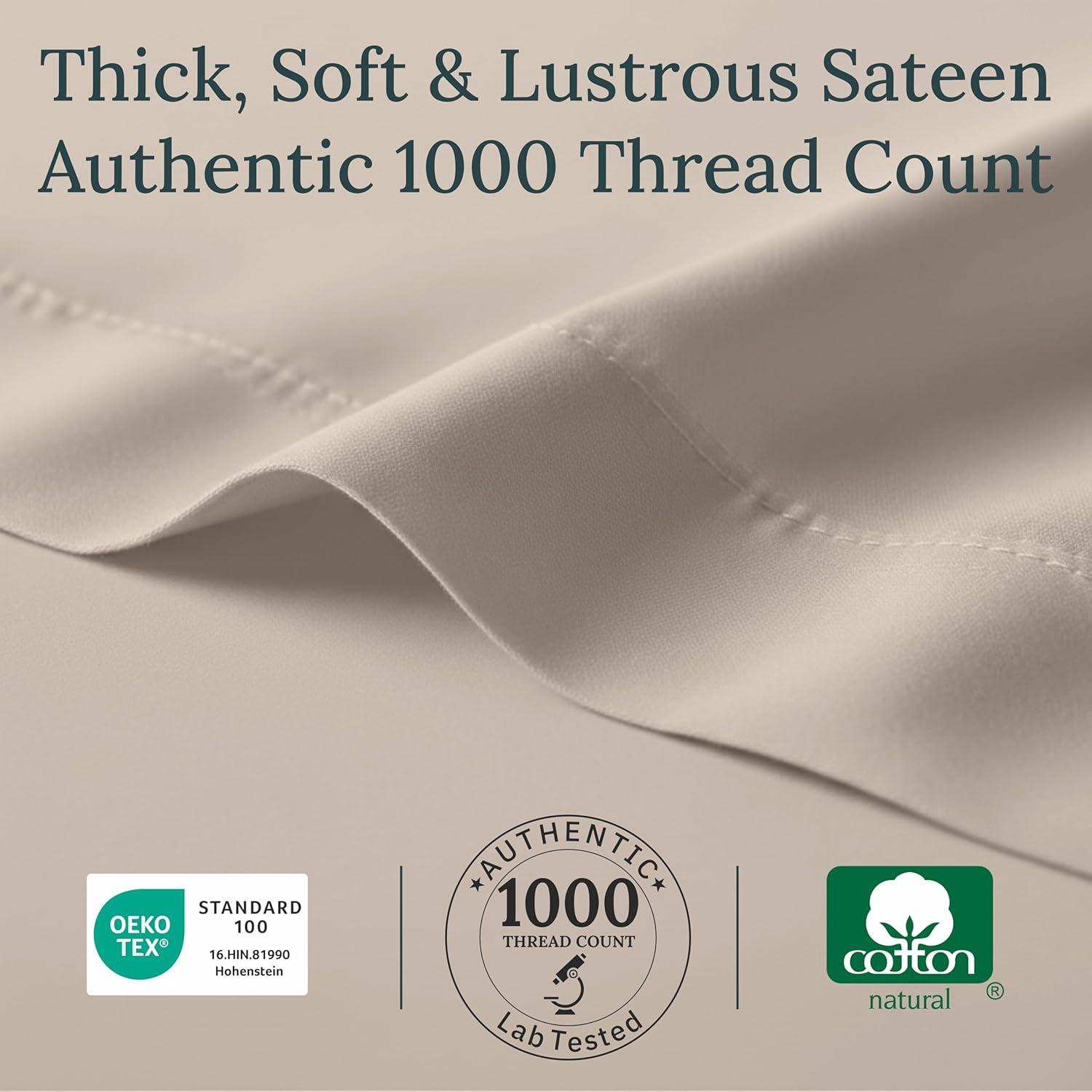 Luxury 1000 Thread Count Bed Sheets Set - 100% Cotton Sateen - Soft, Thick & Deep Pocket by California Design Den - Bright White, Split King