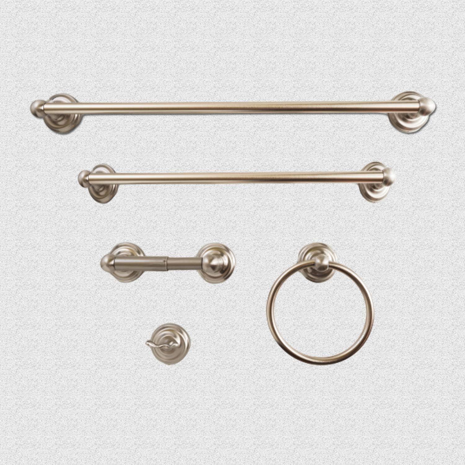 Satin Nickel 5-Piece Bathroom Hardware Set with Towel Bars