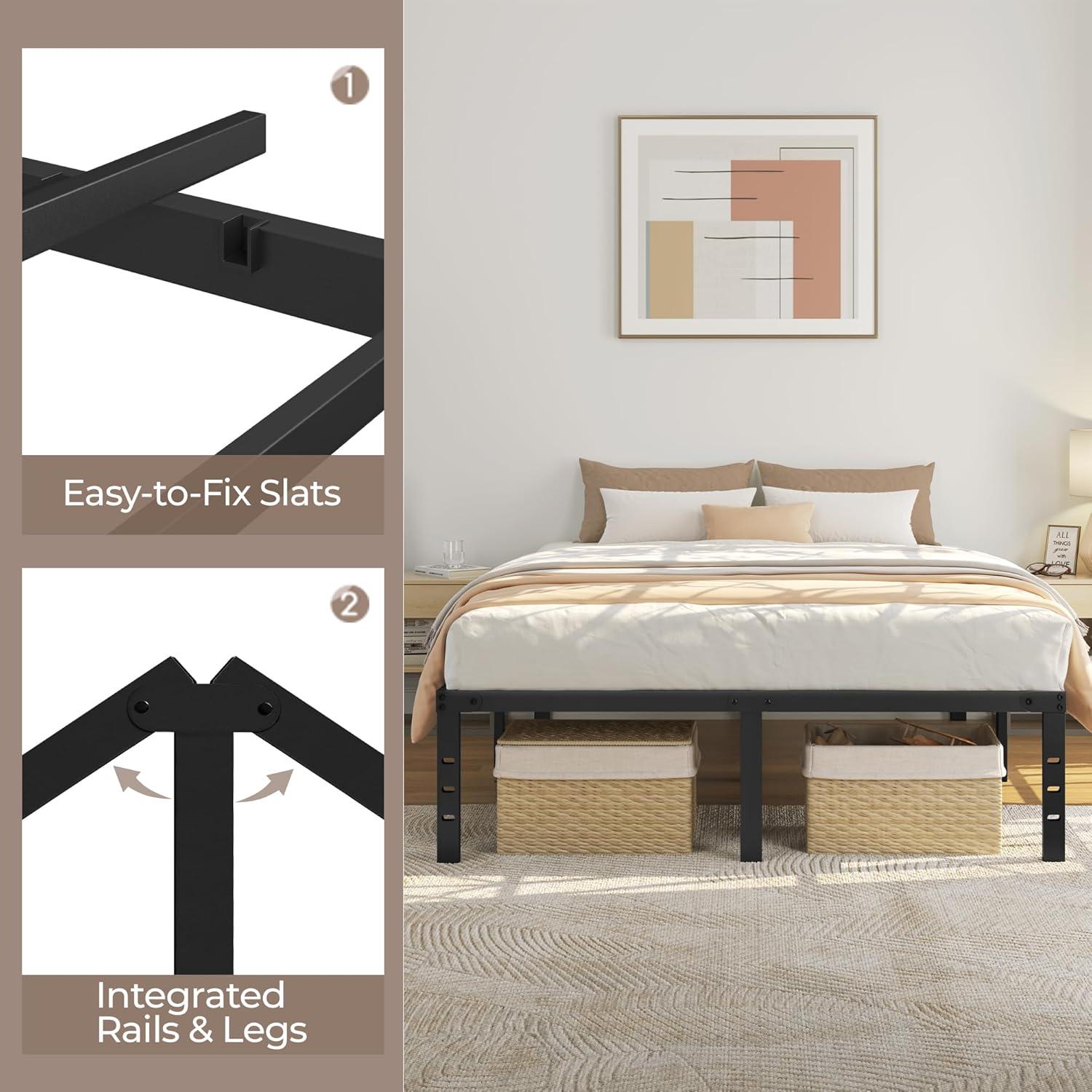 14 inches Queen Bed Frames No Box Spring Needed ,2500 lbs Heavy Duty Metal Platform Bed Frame with Storage Queen Size for Adult Black