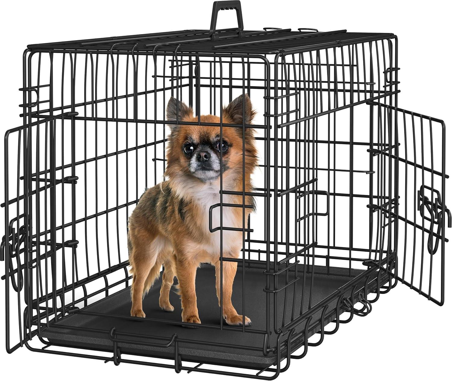 Yaheetech 24 inch Dog Crate Double Door w/Divider for Puppy Collapsible Metal Crate with Removable Tray Wire Kennel Pet Crate for Small Dogs Portable Travel Cage, Black