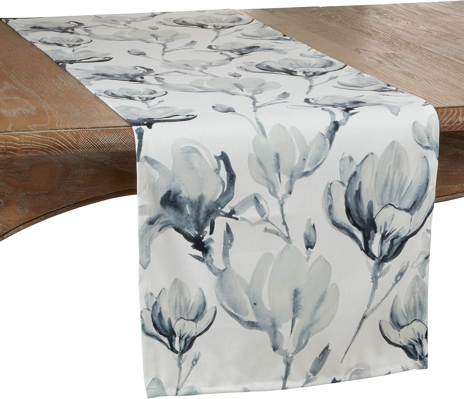 Saro Lifestyle Watercolor Floral Runner, Blue-Grey, 16" x 72"