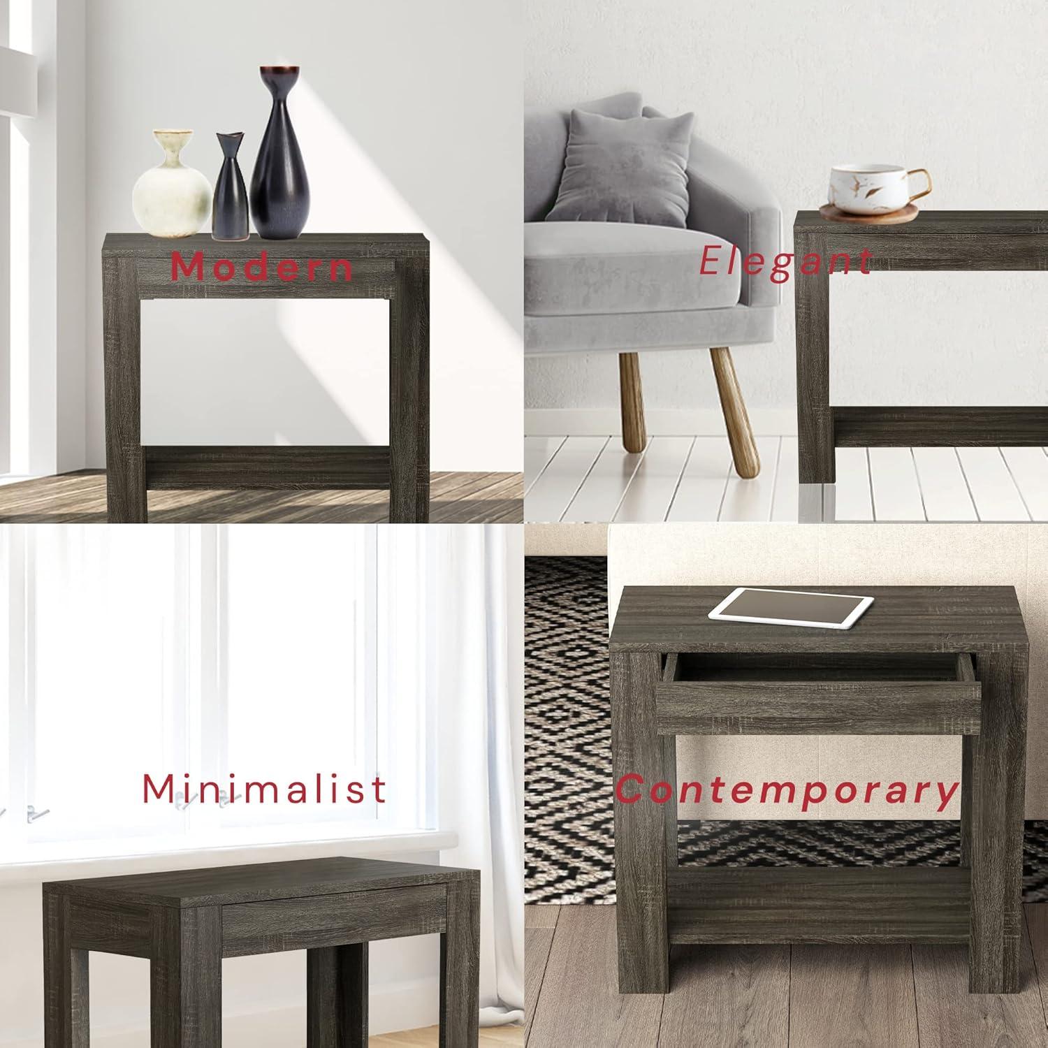 TJVNLDE & Co. - Dark Gray Night Stands for Bedrooms  Metal Small Tables for Small Spaces  Use As    End   or Bedside Tables  with Secret Top Drawer  11.4 x 20 x 24 Inches