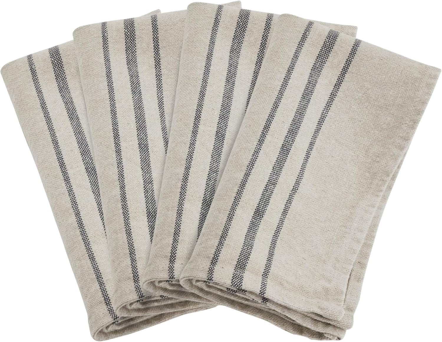 Saro Lifestyle Striped Linen Napkin, 20" Square, Natural (Set of 4)