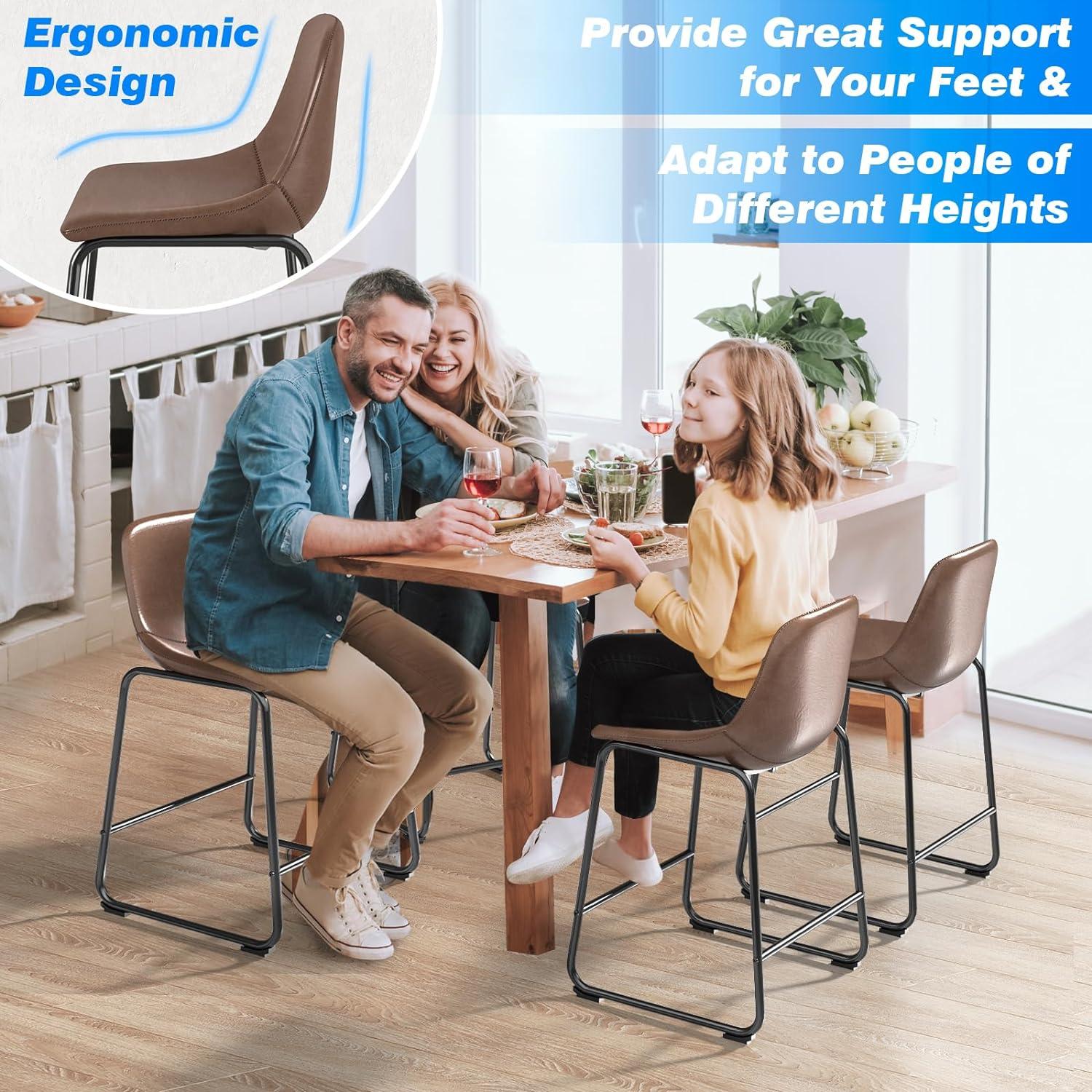 Bennium Counter Stools Set of 2, 24 inch Counter Height Bar Stools Hold up to 500 lbs, Armless Counter Height Chairs with Metal Legs & Soft Backrest for Kitchen Island Coffee Shop, Brown