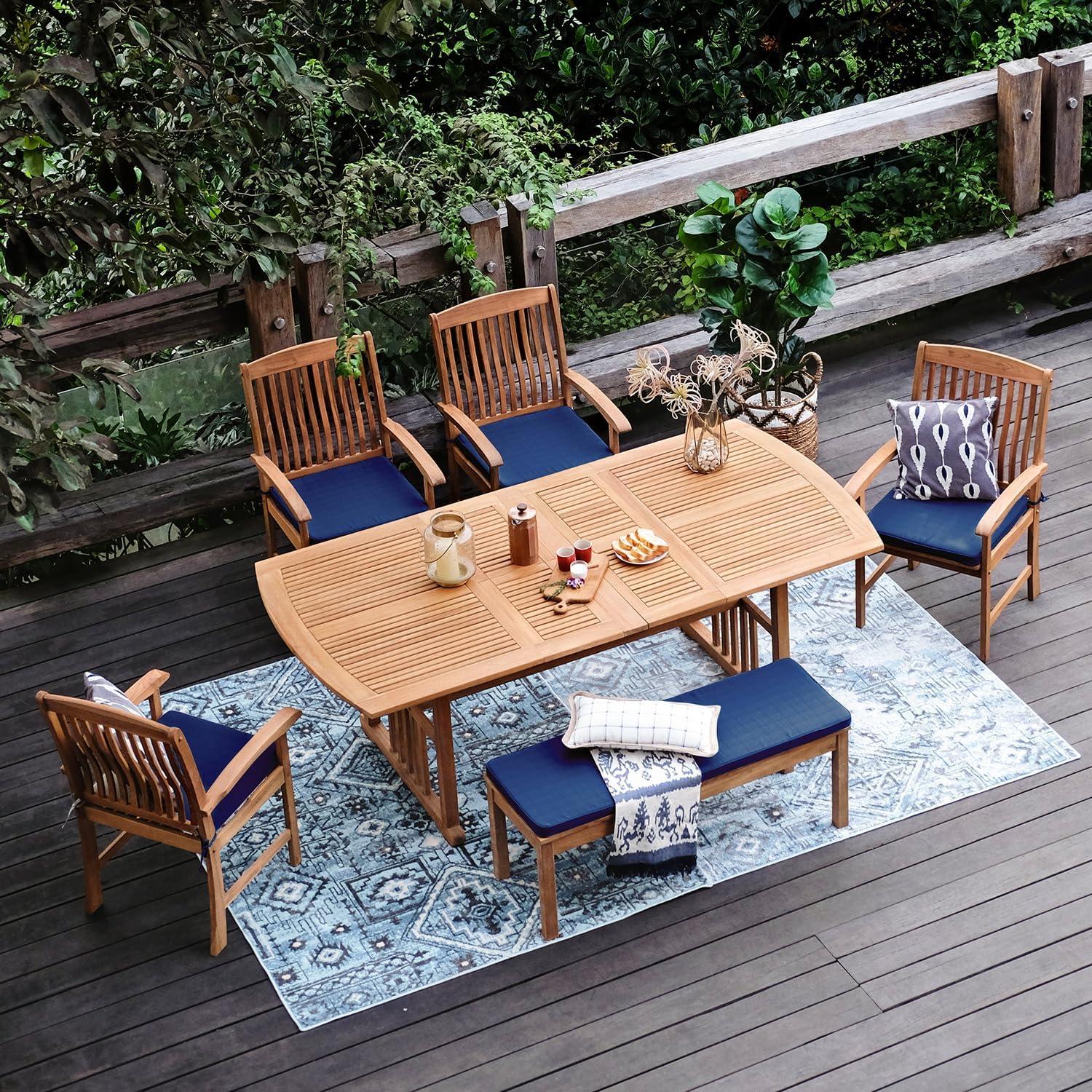 Cambridge Casual 6pc Caterina Teak Wood Outdoor Dining Set with Beige Cushion: Weather-Resistant, 2" Umbrella Hole, Galvanized Steel Hardware