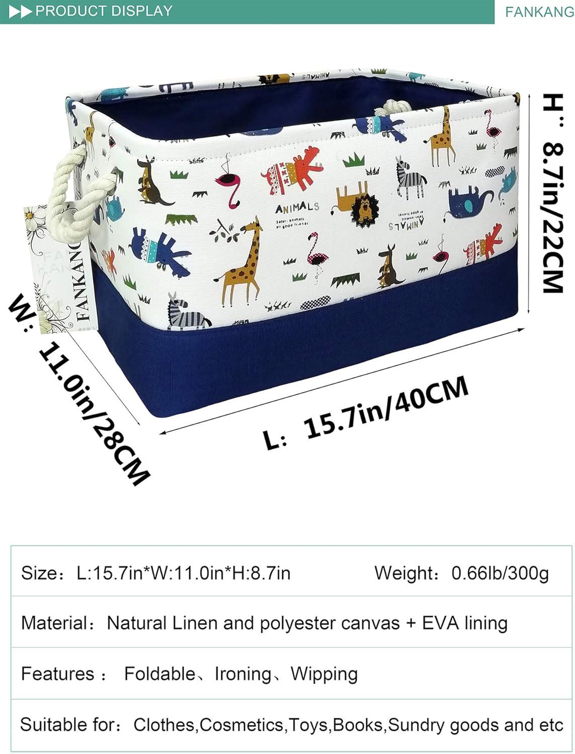 FANKANG Rectangular Laundry Basket Nursery Storage Fabric Storage Bin Storage Hamper,Gift Baskets (Animals)