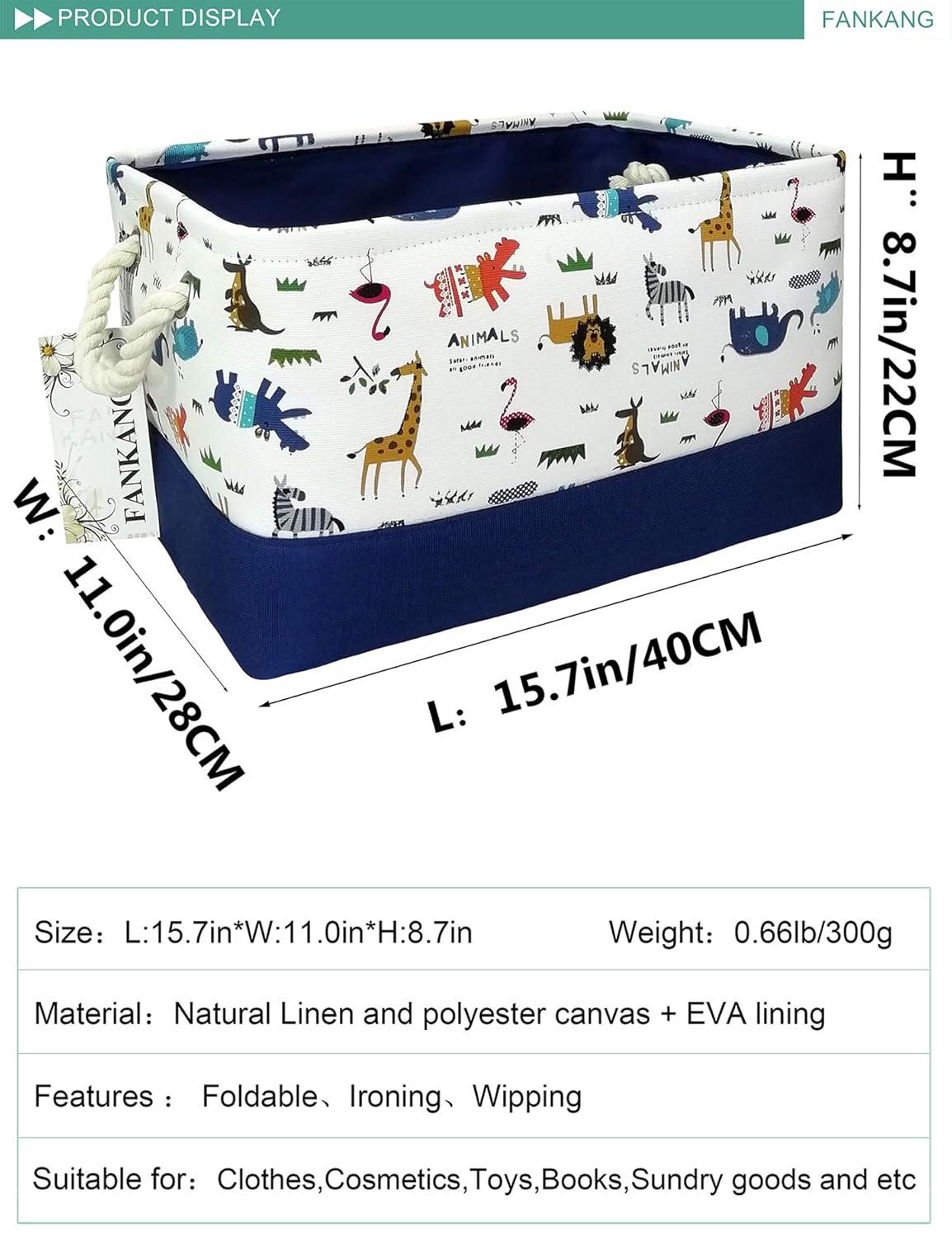 FANKANG Rectangular Laundry Basket Nursery Storage Fabric Storage Bin Storage Hamper,Gift Baskets (Animals)