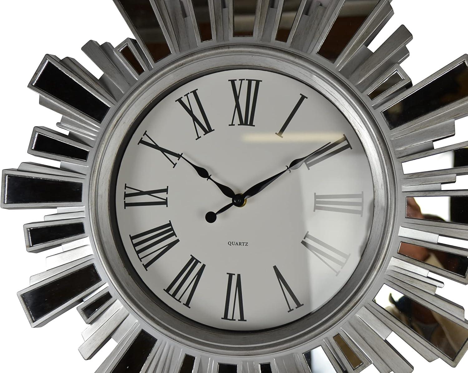 19.5 in. Round Silver Wall Clock with Mirrors