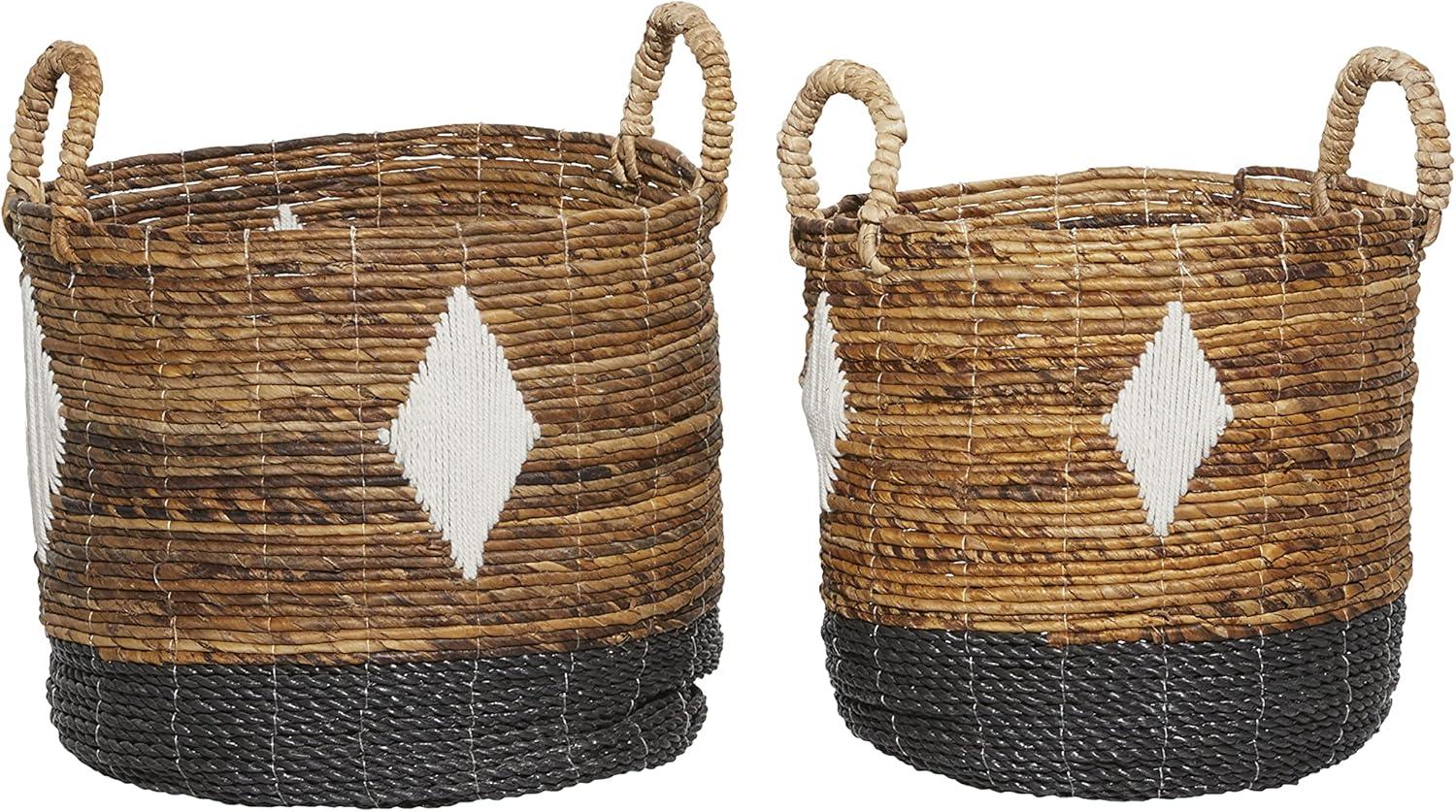 2pk Banana Leaf Storage Baskets Brown/Black - Olivia & May: Large Decorative Wicker with Handles, Contemporary Style