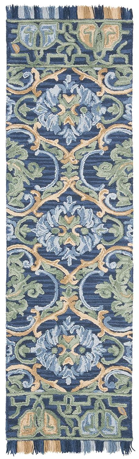 Blossom BLM422 Hand Tufted Runner Rug - Navy/Green - 2'3"x14' - Safavieh.