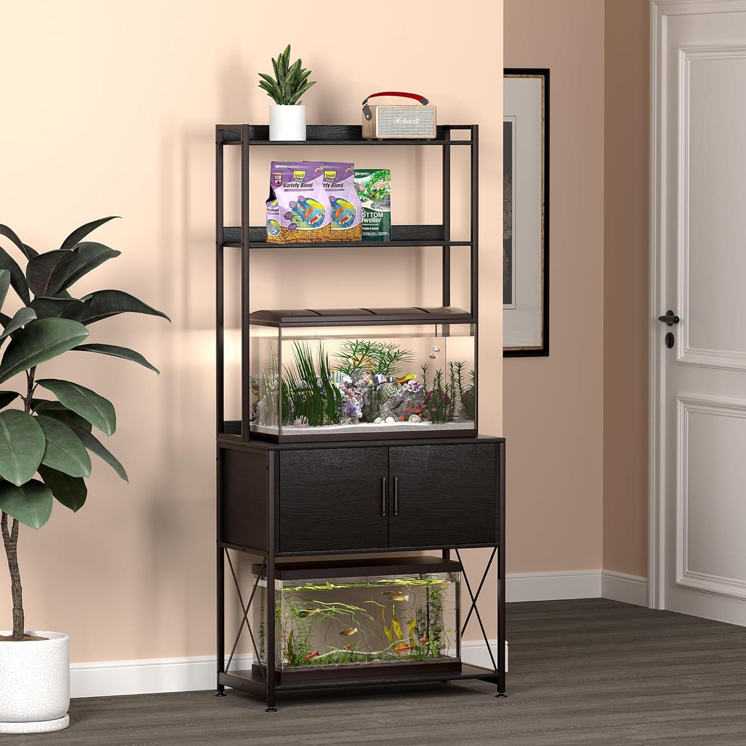 Herture 20-29 Gallon Fish Tank Stand, Aquarium Stand with 2 Shelves and Cabinet , for 20 Gallon Long Aquarium, Metal Frame 32.28" L*16.53" W