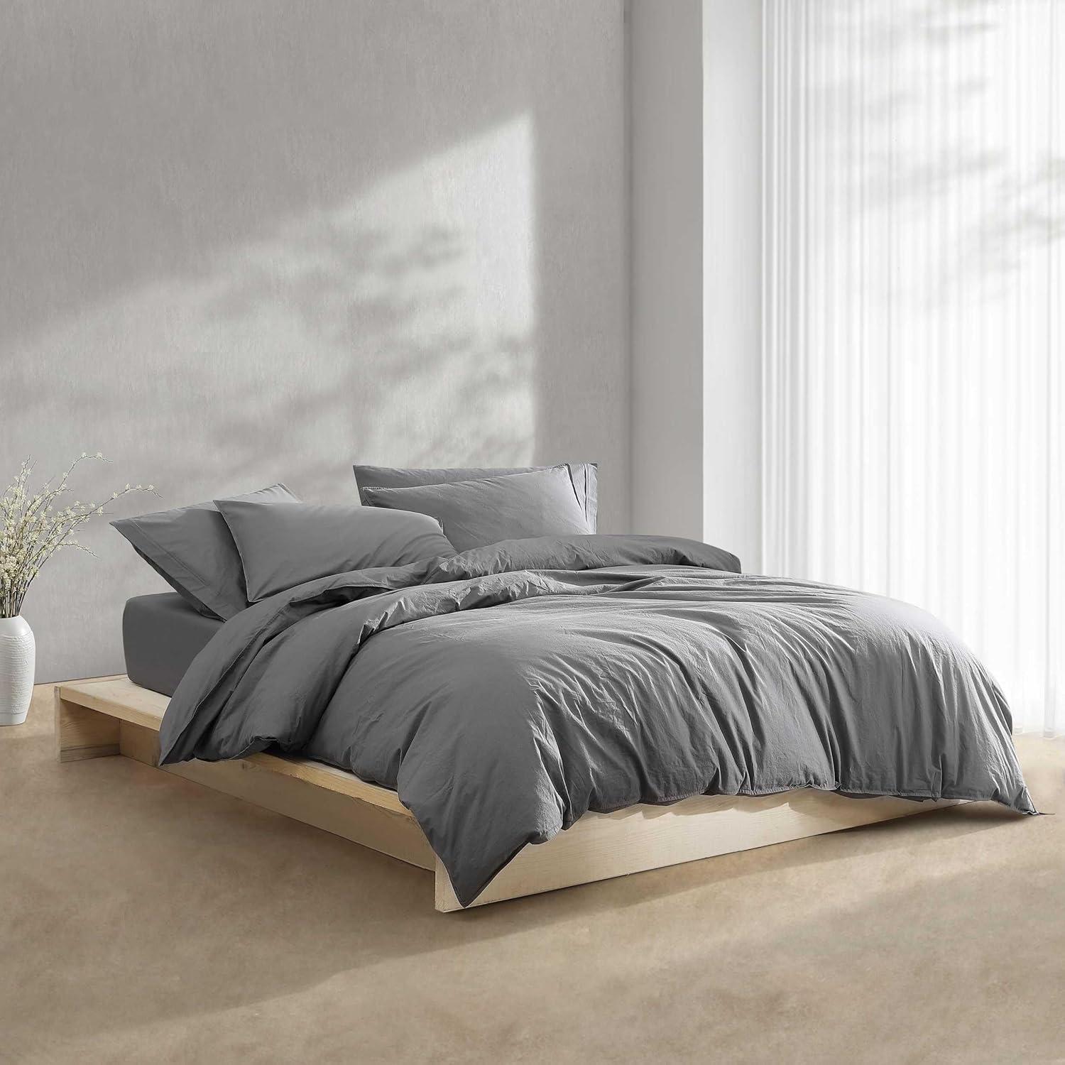 Calvin Klein Washed Percale Solid Cotton Duvet Cover Set