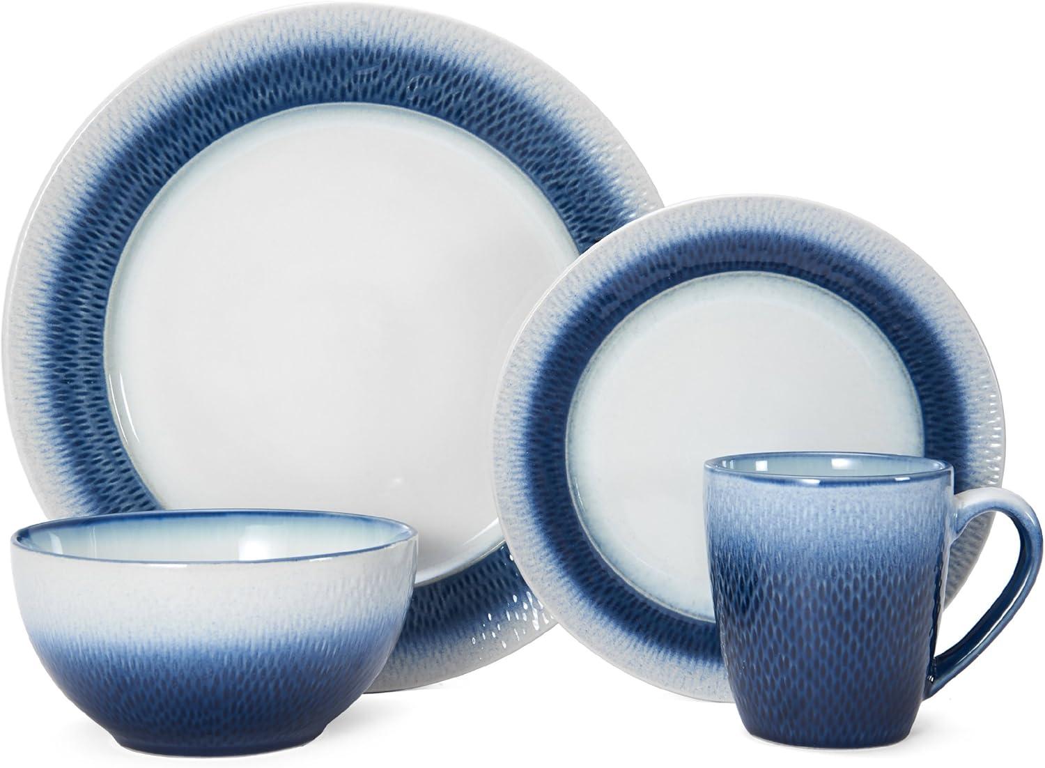 White and Blue Ceramic 16-Piece Dinnerware Set