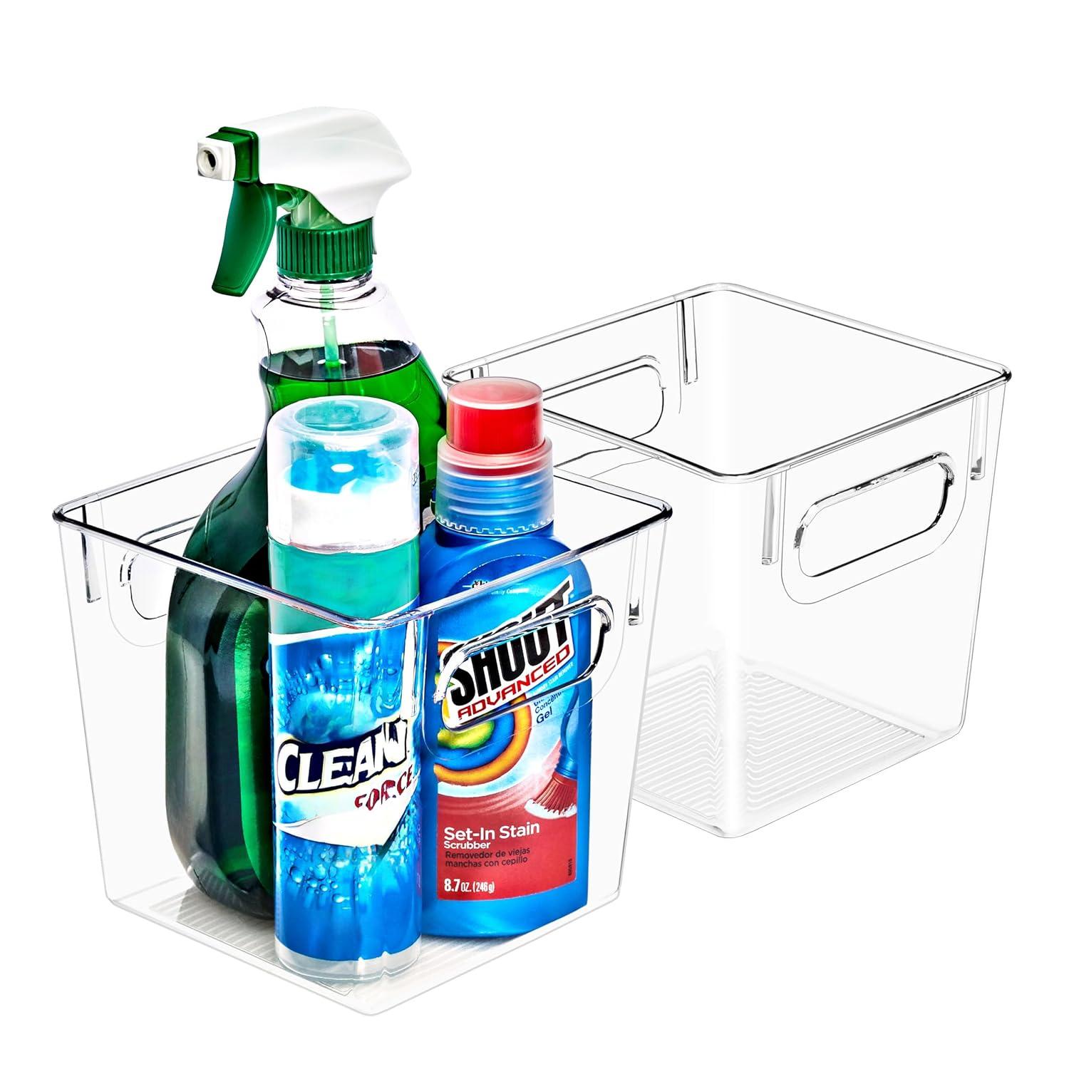 Sorbus 2 Pack Small Clear Plastic Storage Bins, Clear Organizer Bins with Handle for Kitchen, Pantry, Cabinet, Refrigerator, Craft, Toys, Clothes, Closet, Under Sink, Bathroom Organizers and Storage