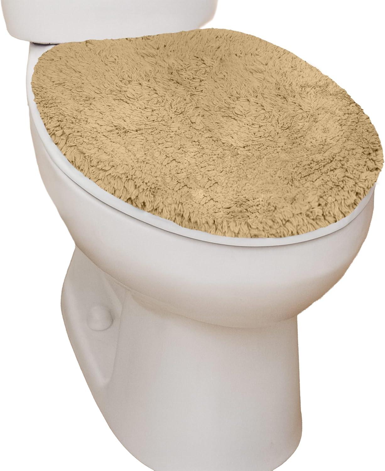 Home Weavers Double Ruffle Collection Toilet Lid Seat Cover, Elastic Edges, 100% Cotton Soft Non Slip Universal Fit for Standard Round Bath Room Bowl Lids, Washable, 18"x18" Toilet Lid Cover, Linen