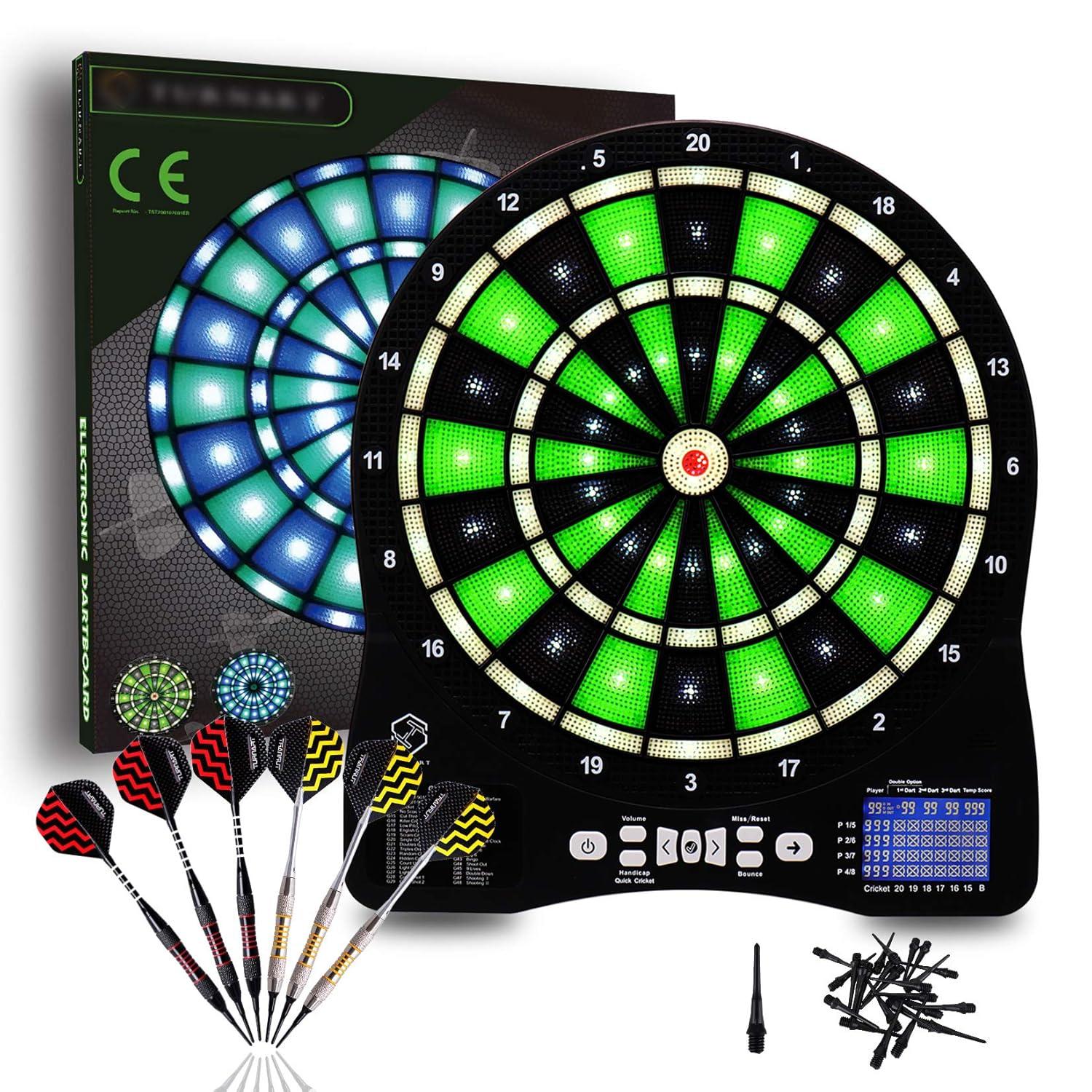 Turnart Electronic Dart Board,13 inch Illuminated Segments Light Based Games Electric Dartboard for Adults Tested Tough Segment for Enhanced Durability Professional with Scoring