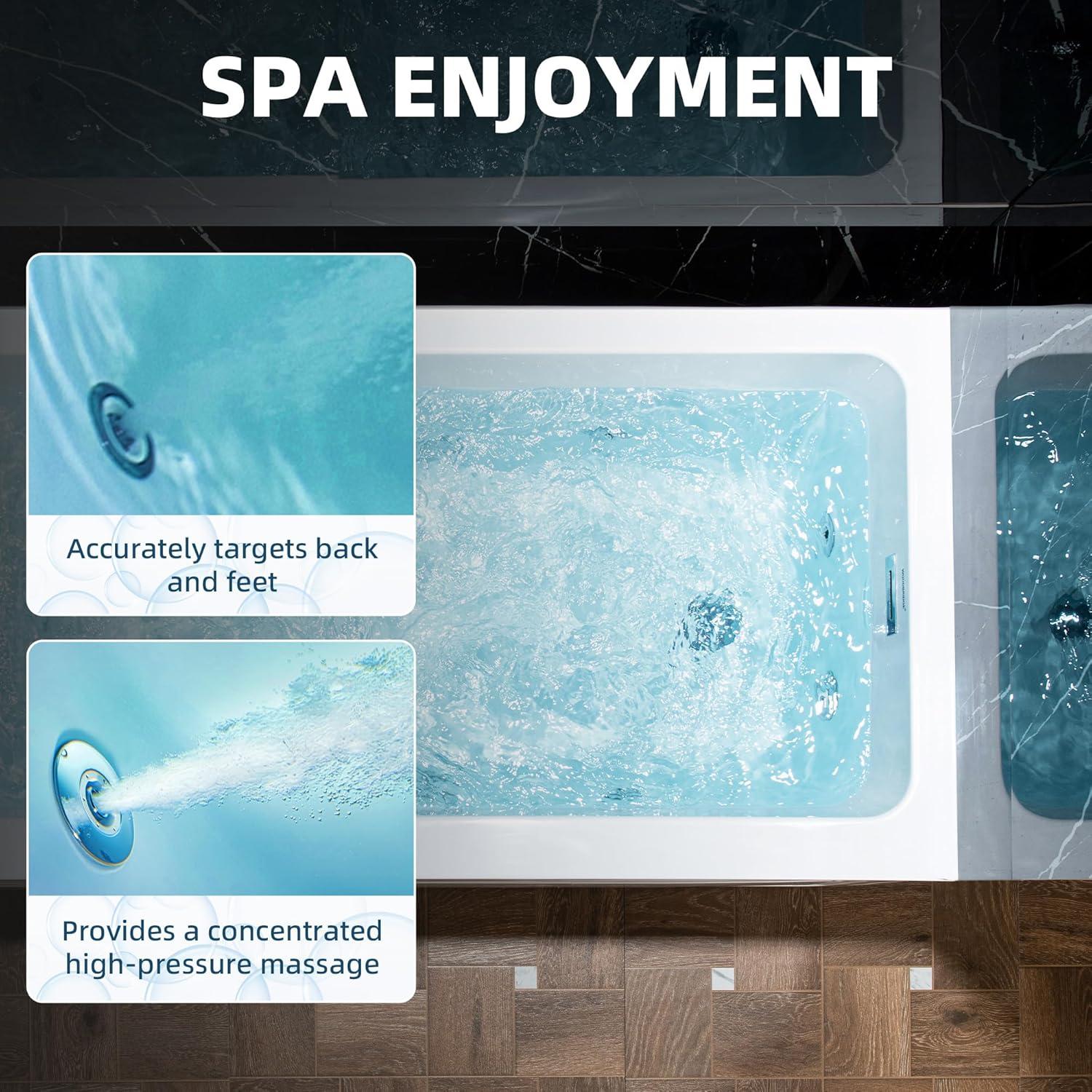 WoodBridge 60" X 30" Alcove Acrylic Rectangular Whirlpool Heated Jetted Tub In White With Drain and Overflow BS666-R-CH01