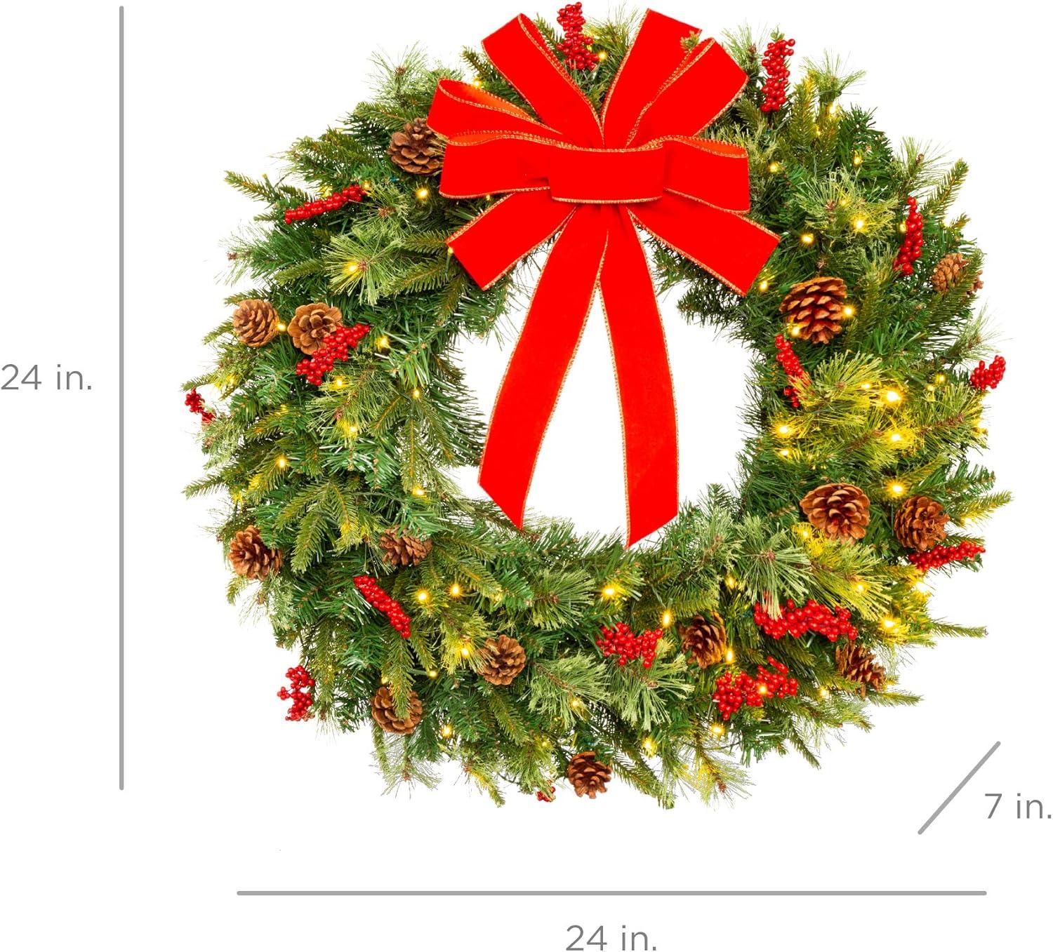 Best Choice Products Pre-Lit Battery Powered Christmas Wreath Decoration w/ PVC Tips, Ribbons