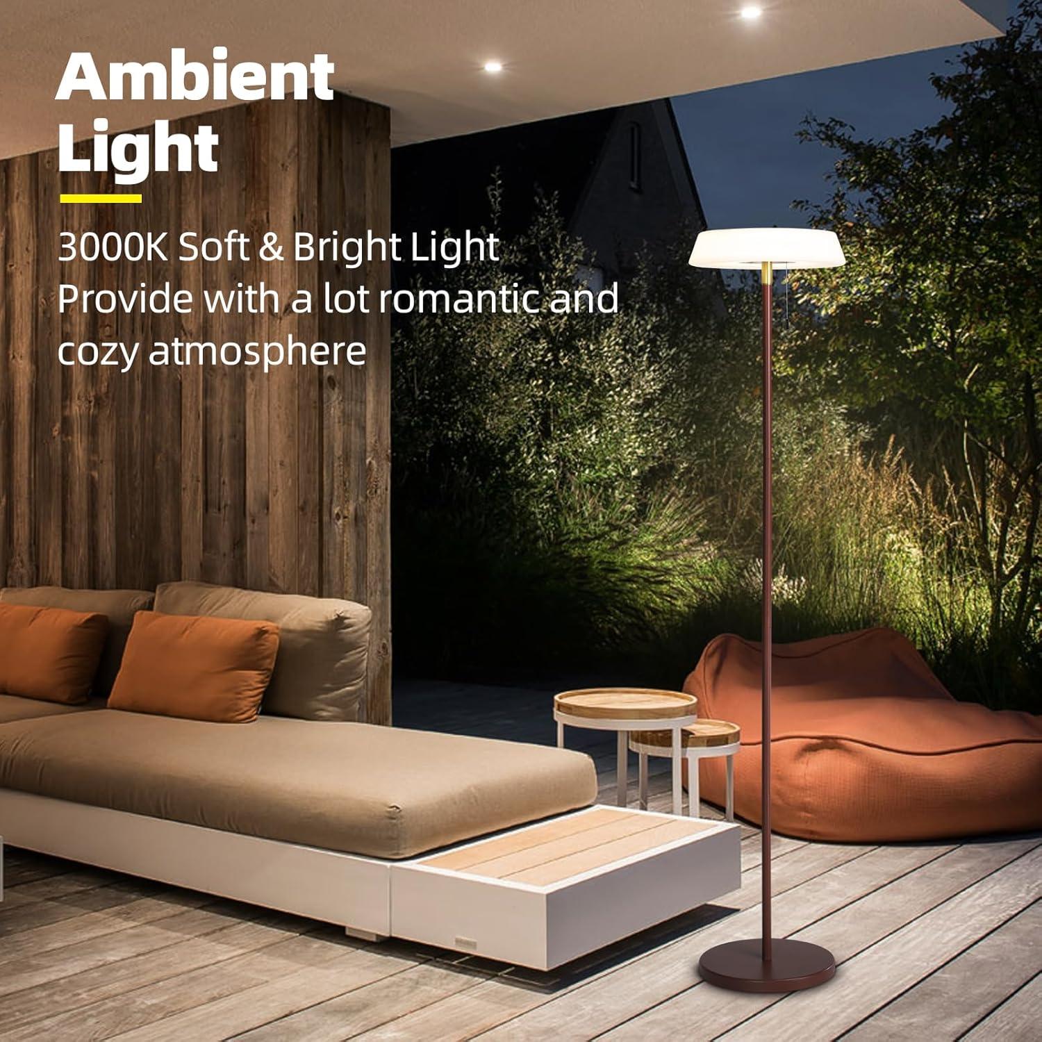 Solar LED Outdoor Floor Lamp Waterproof, 3 Level Dimmable Floor Night Light, Portable Cordless USB Rechargeable, for Home/Deck/Garden/Patio (Khaki)