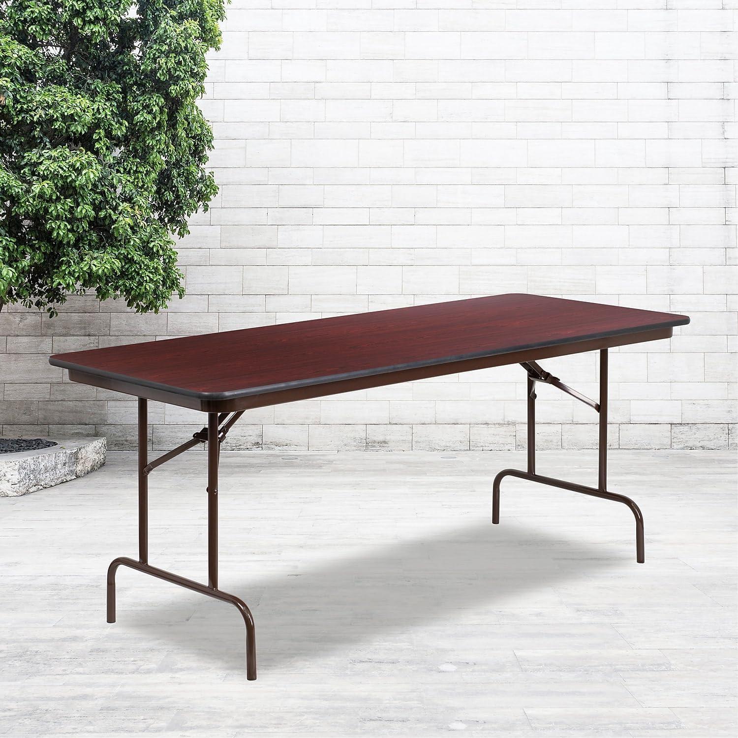 Wofford 24" x 48" Rectangular Mahogany Melamine Laminate Folding Banquet Table