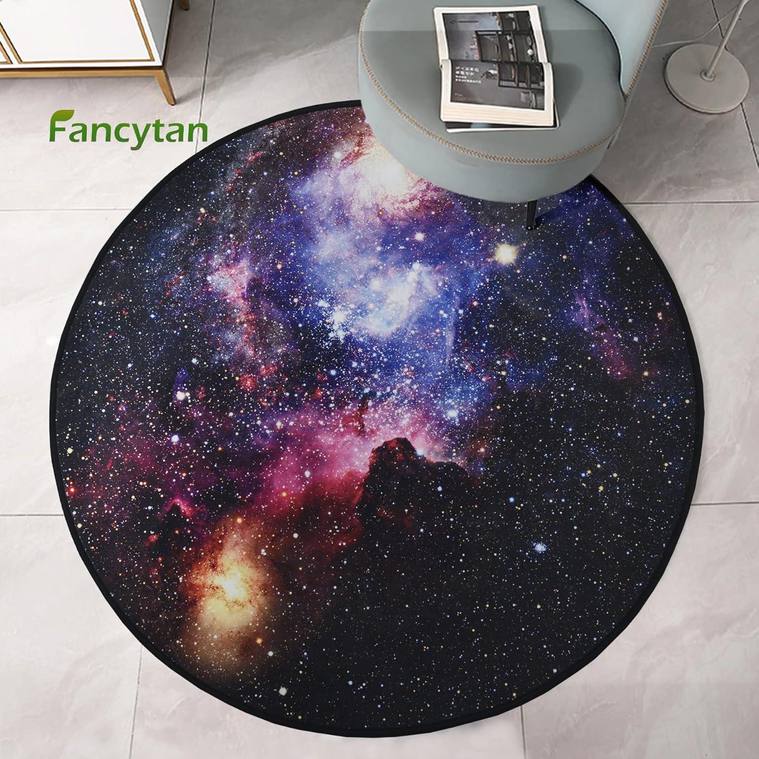 Galaxy Round Rugs, Universe Space Nebula Stars Starry Carpet Large Floor Mat for Living Room, Bedroom (Galaxy, 2.6 ft Diameter)