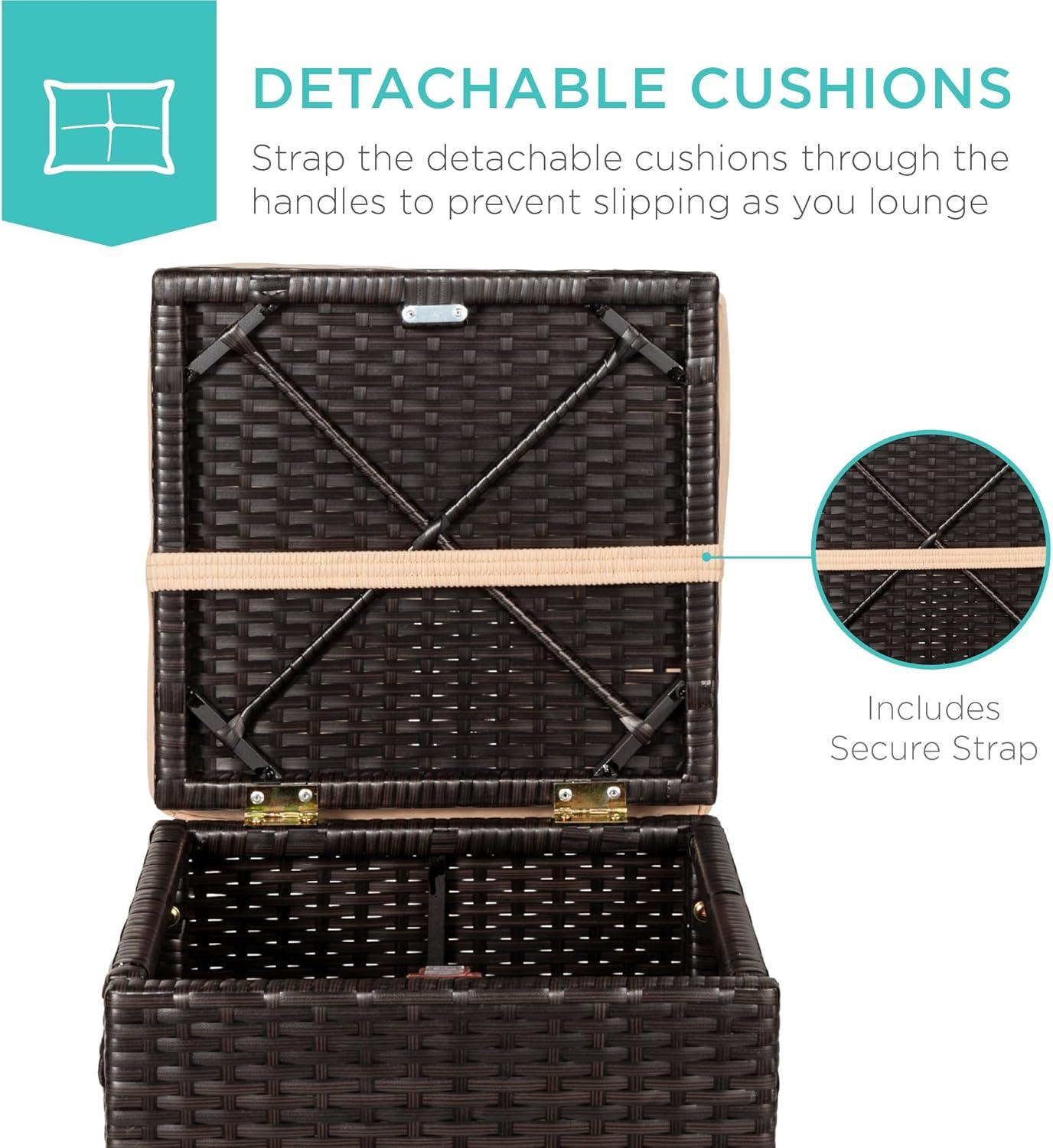 Best Choice Products Set of 2 Wicker Ottomans, Multipurpose Furniture w/ Removable Cushions - Brown/Beige