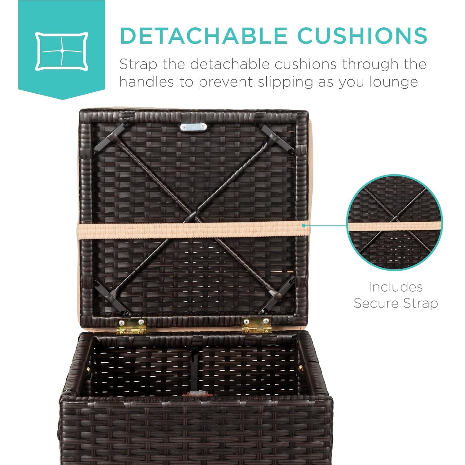 Best Choice Products Set of 2 Wicker Ottomans, Multipurpose Furniture w/ Removable Cushions - Brown/Beige