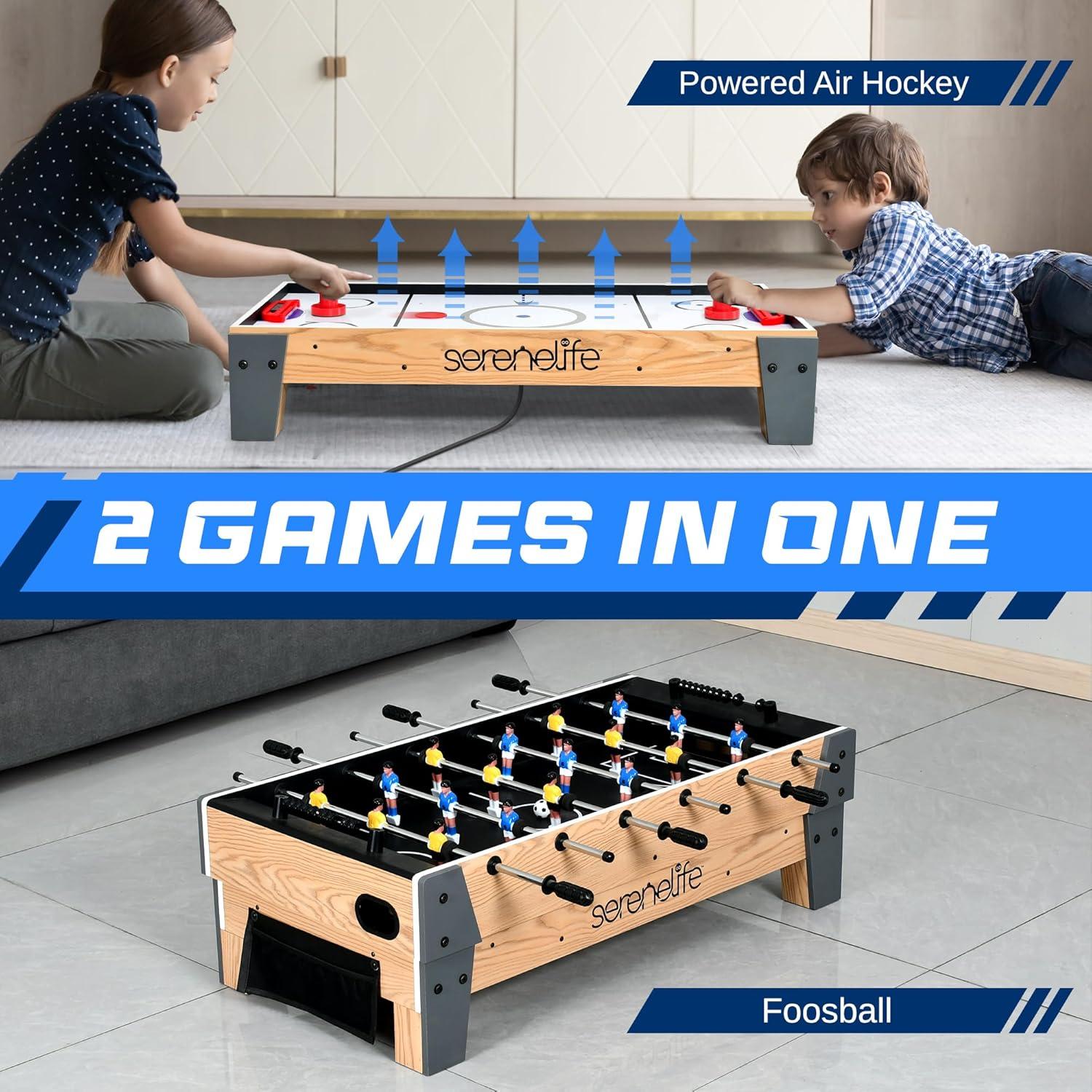 SereneLife 38” Table Top Air Hockey and 40” Foosball Set, 2-in-1 Swivel Game Table